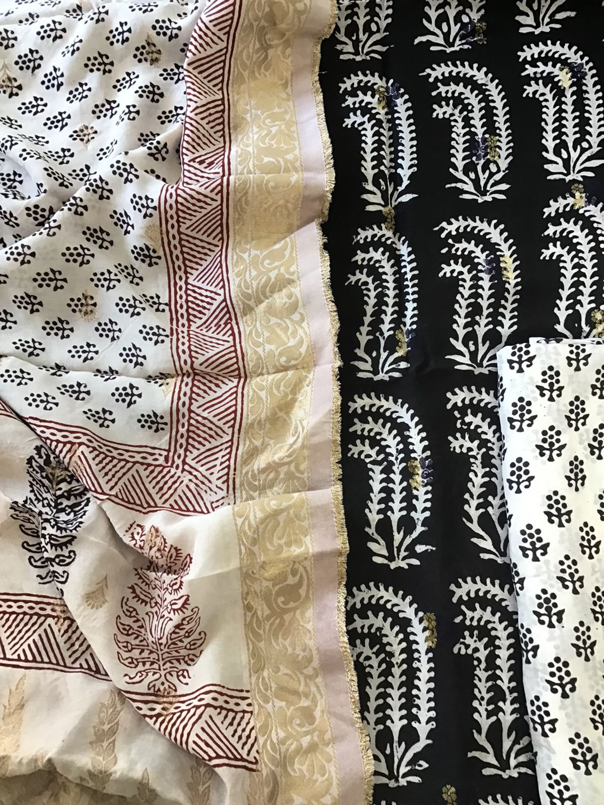 Pure Upada Silk Bagh Printed Banarasi Weaved Suit - Black