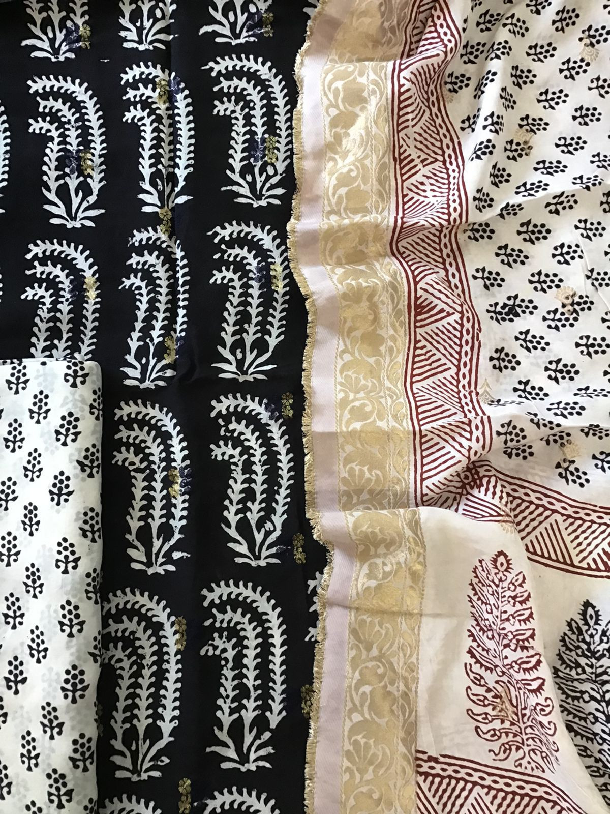 Pure Upada Silk Bagh Printed Banarasi Weaved Suit - Black