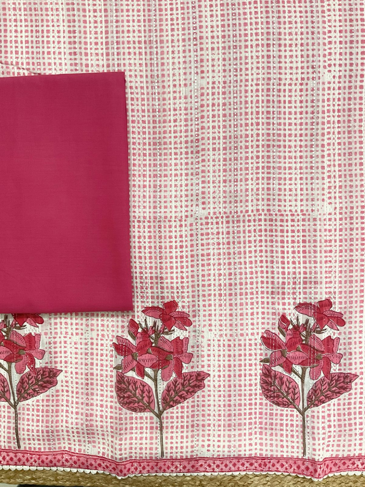 Pure Fine Cotton Self Weaved Printed Suit - Pink