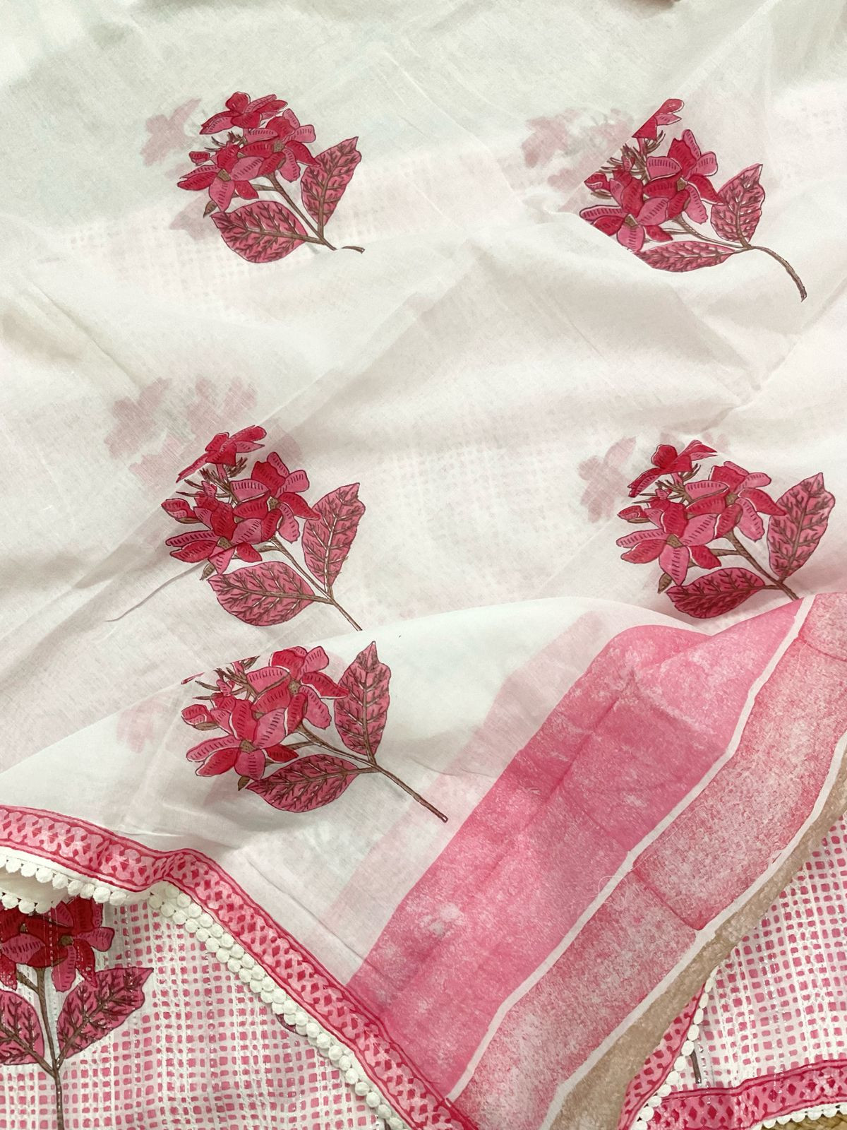 Pure Fine Cotton Self Weaved Printed Suit - Pink