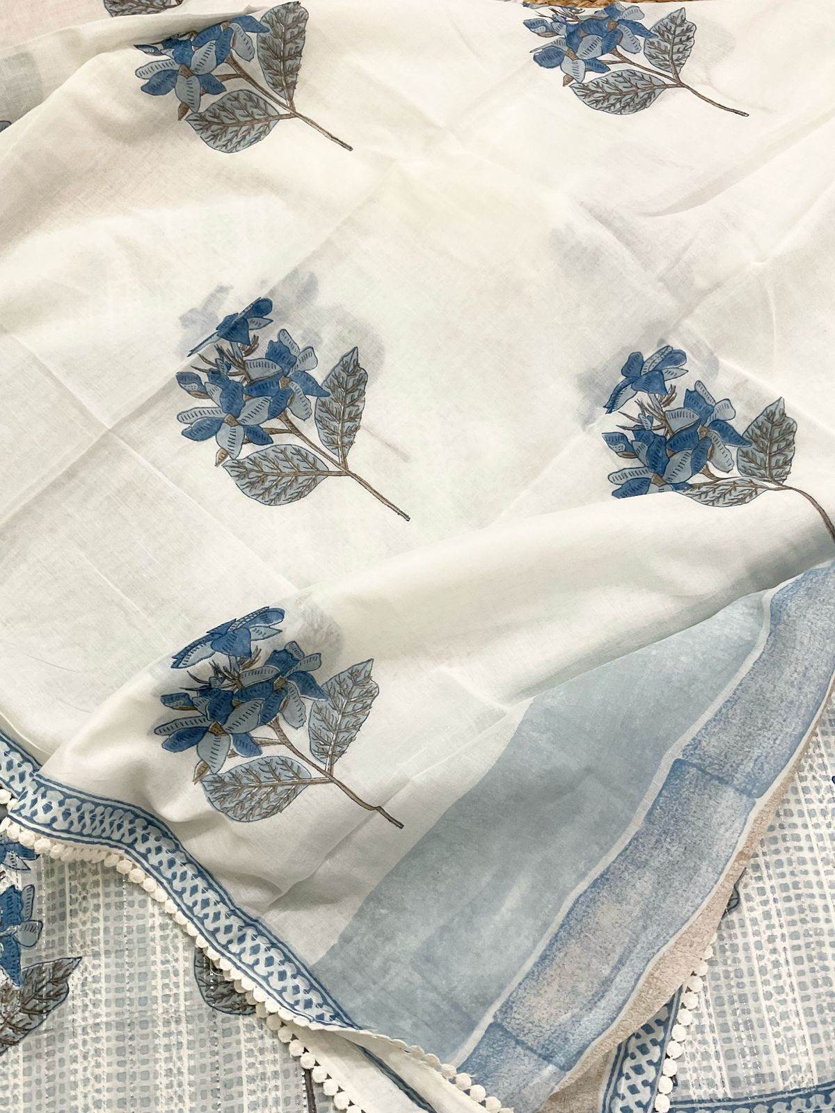 Pure Fine Cotton Self Weaved Printed Suit - Grey