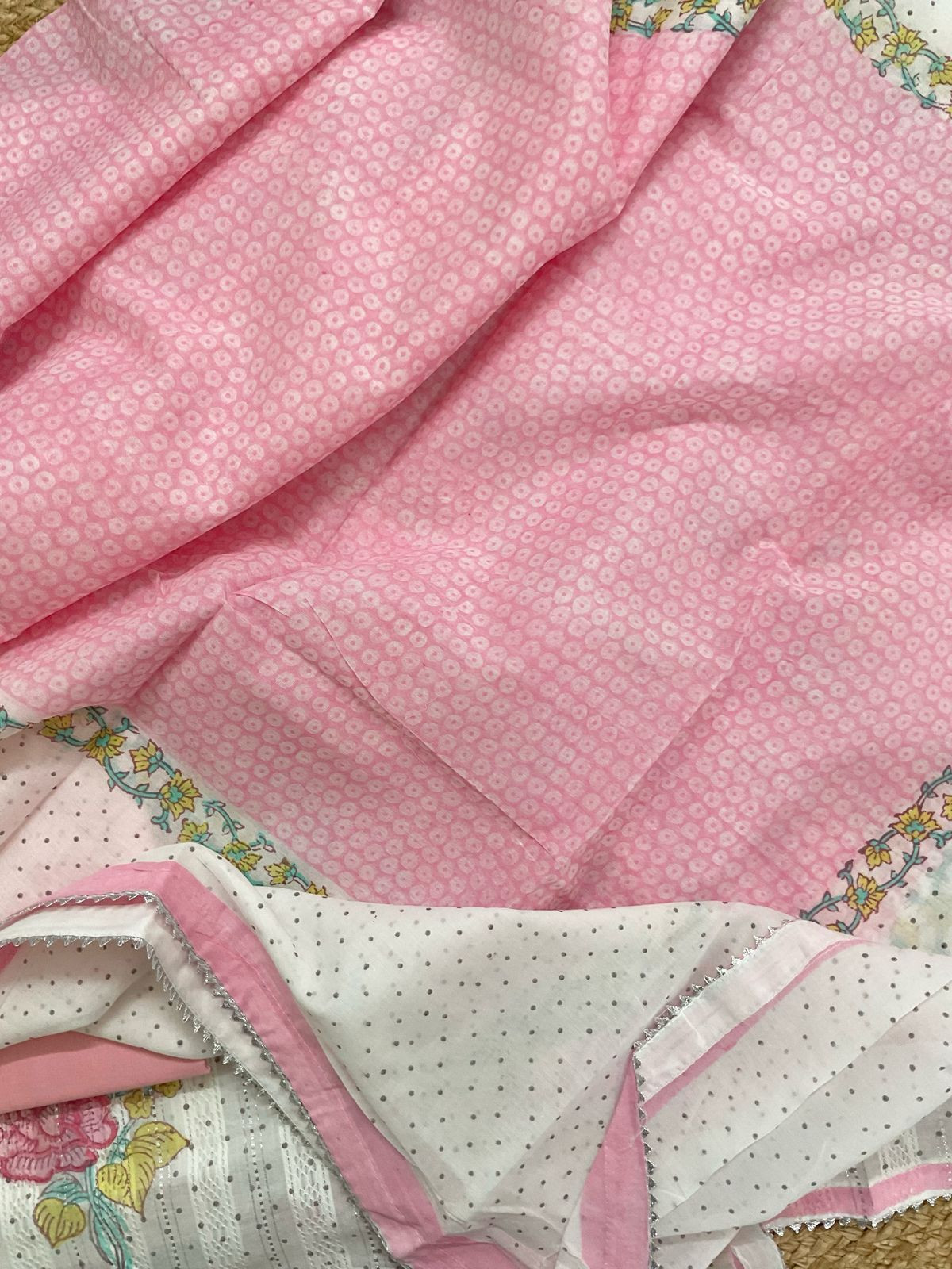 Pure Fine Cotton Self Weaved Printed Suit - Off White