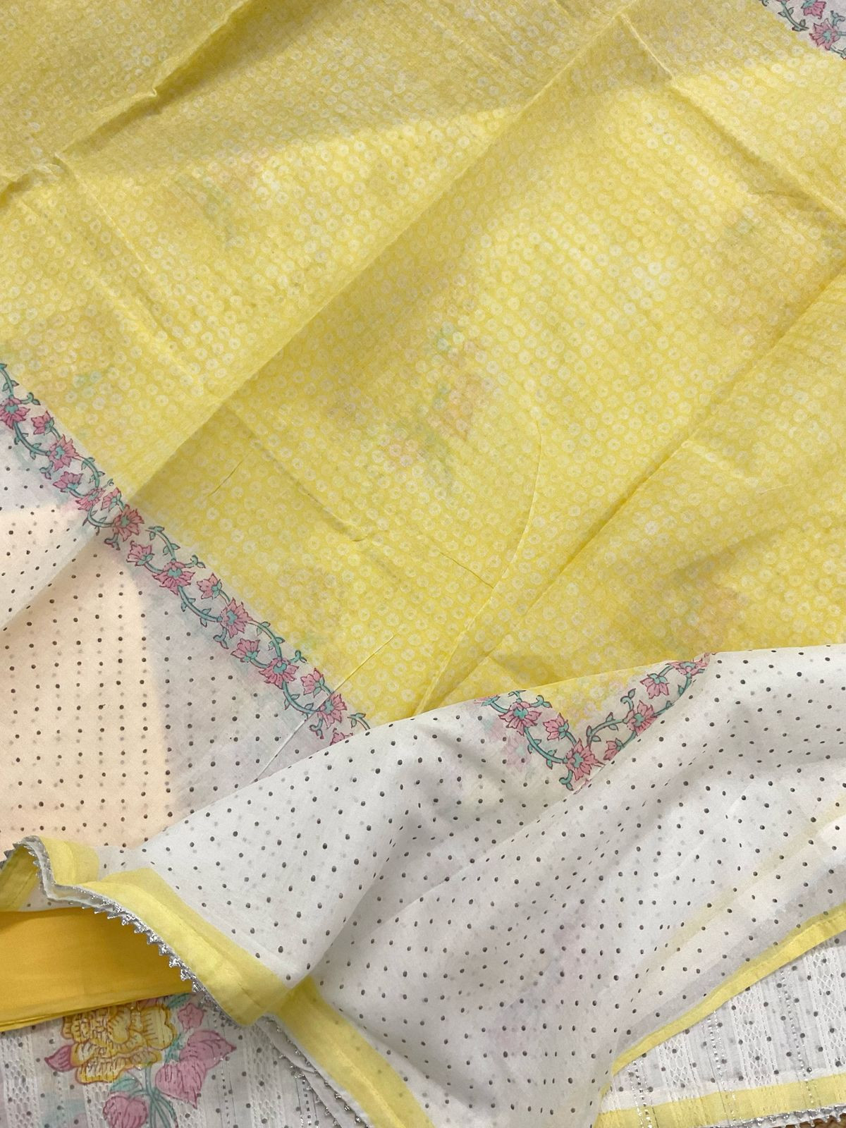 Pure Fine Cotton Self Weaved Printed Suit - Off White