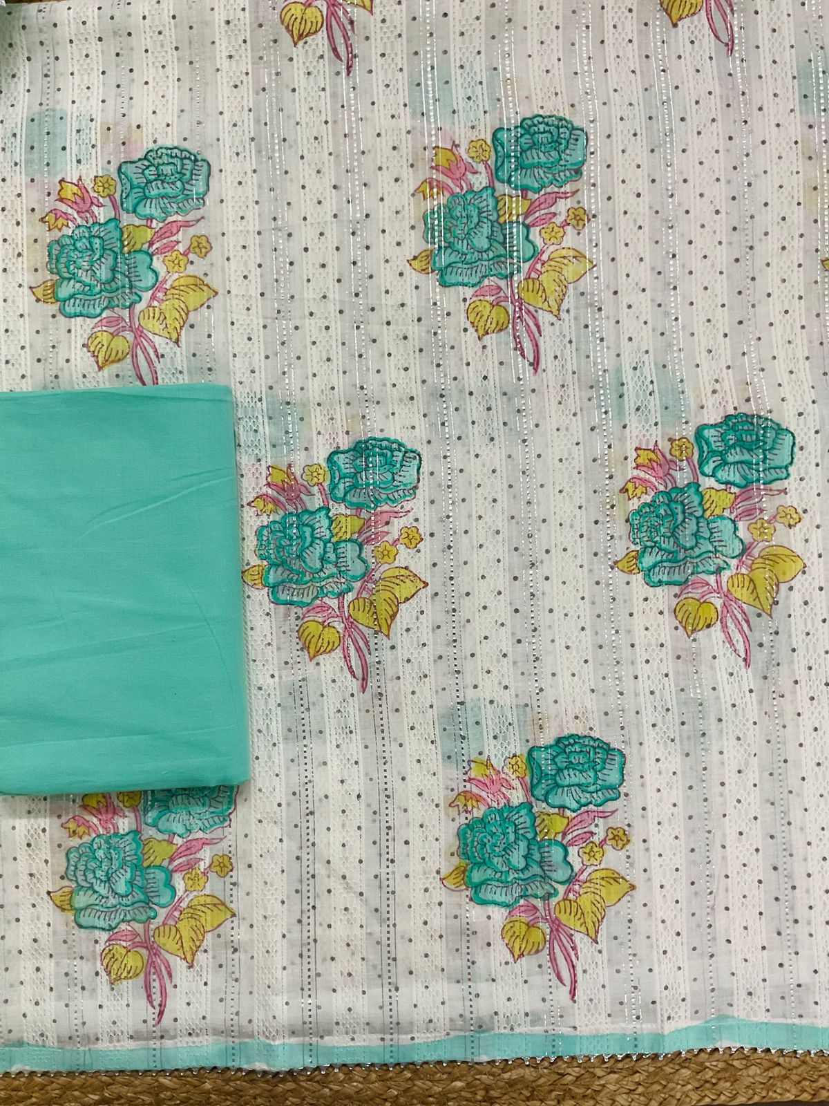 Pure Fine Cotton Self Weaved Printed Suit - Off White