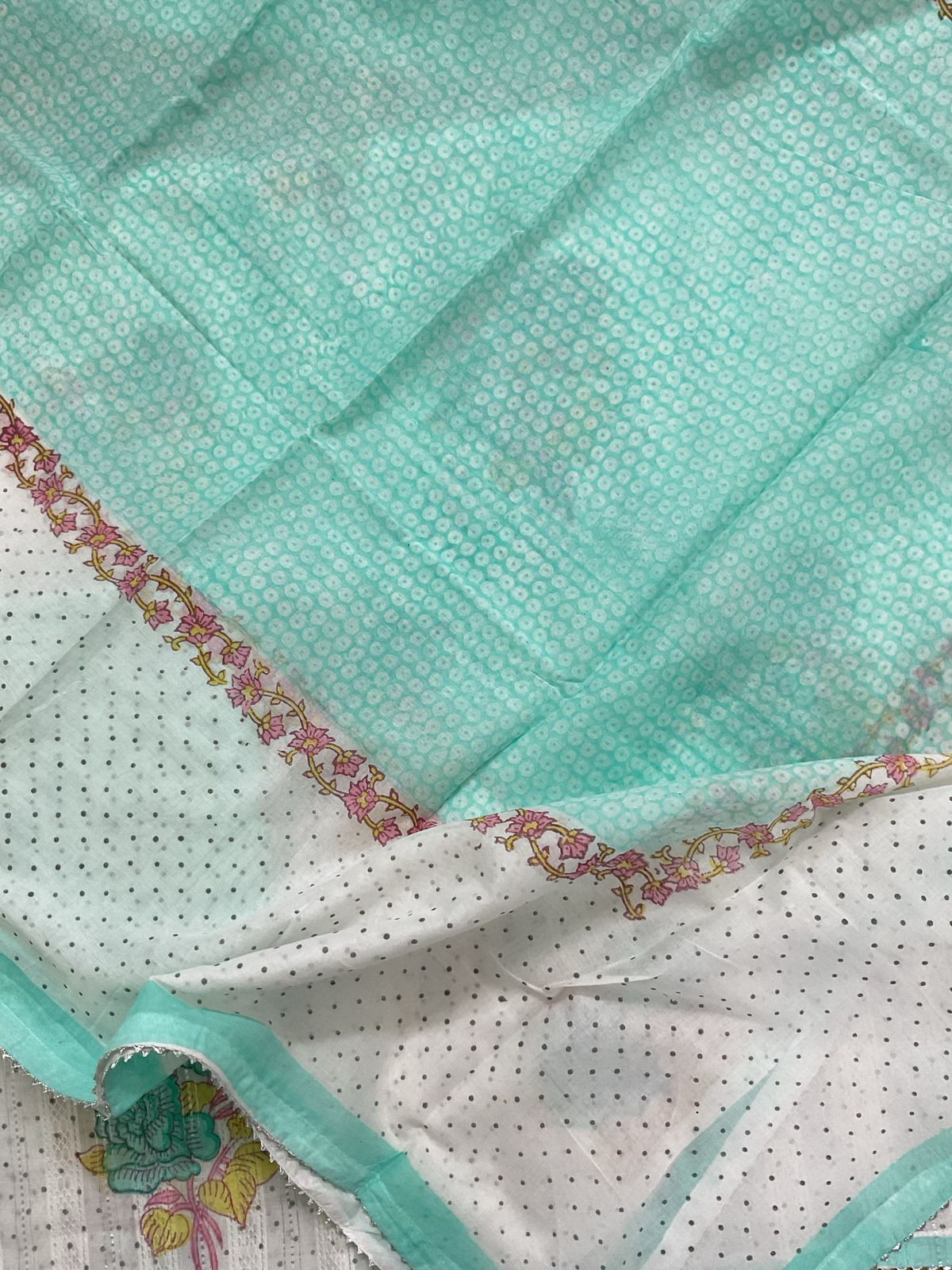 Pure Fine Cotton Self Weaved Printed Suit - Off White