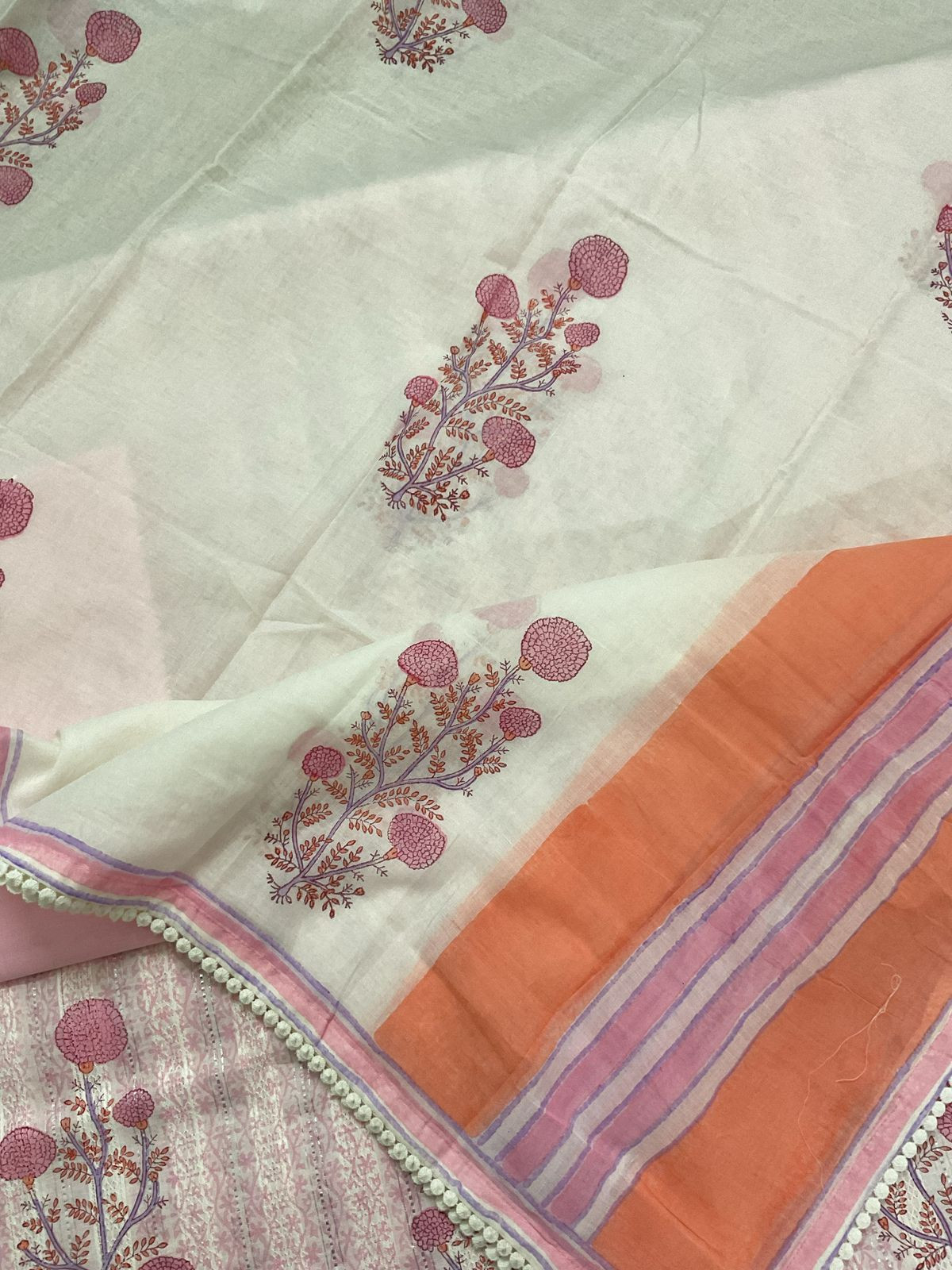 Pure Fine Cotton Self Weaved Printed Suit - Pink
