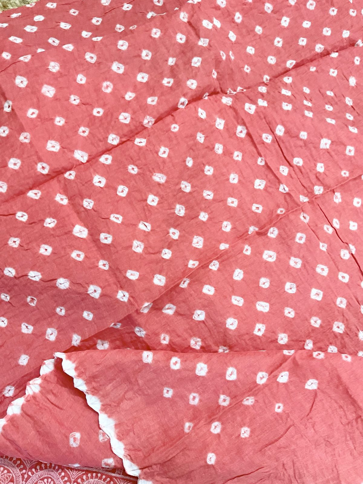 Pure Jaam Cotton Bandhani Printed Embroidered Suit - Peach