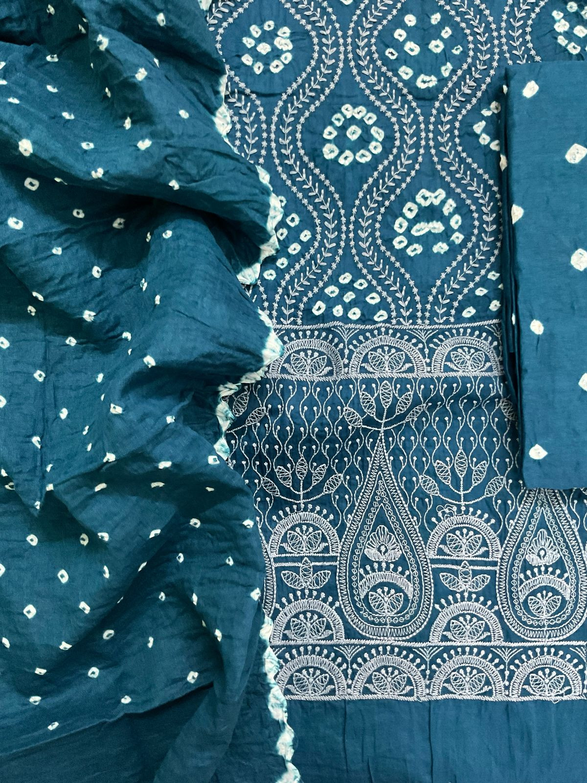 Pure Jaam Cotton Bandhani Printed Embroidered Suit - Indigo