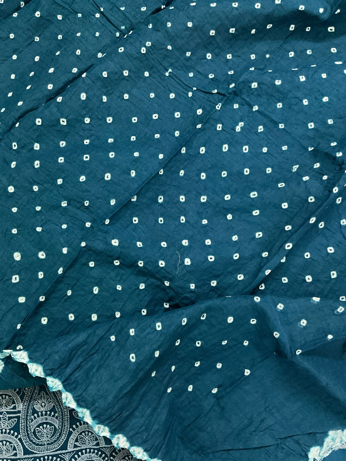 Pure Jaam Cotton Bandhani Printed Embroidered Suit - Indigo