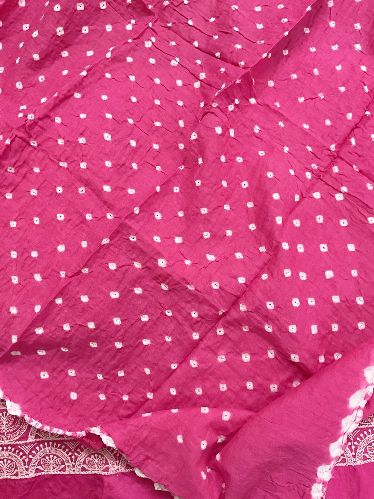 Pure Jaam Cotton Bandhani Printed Embroidered Suit - Dark Pink