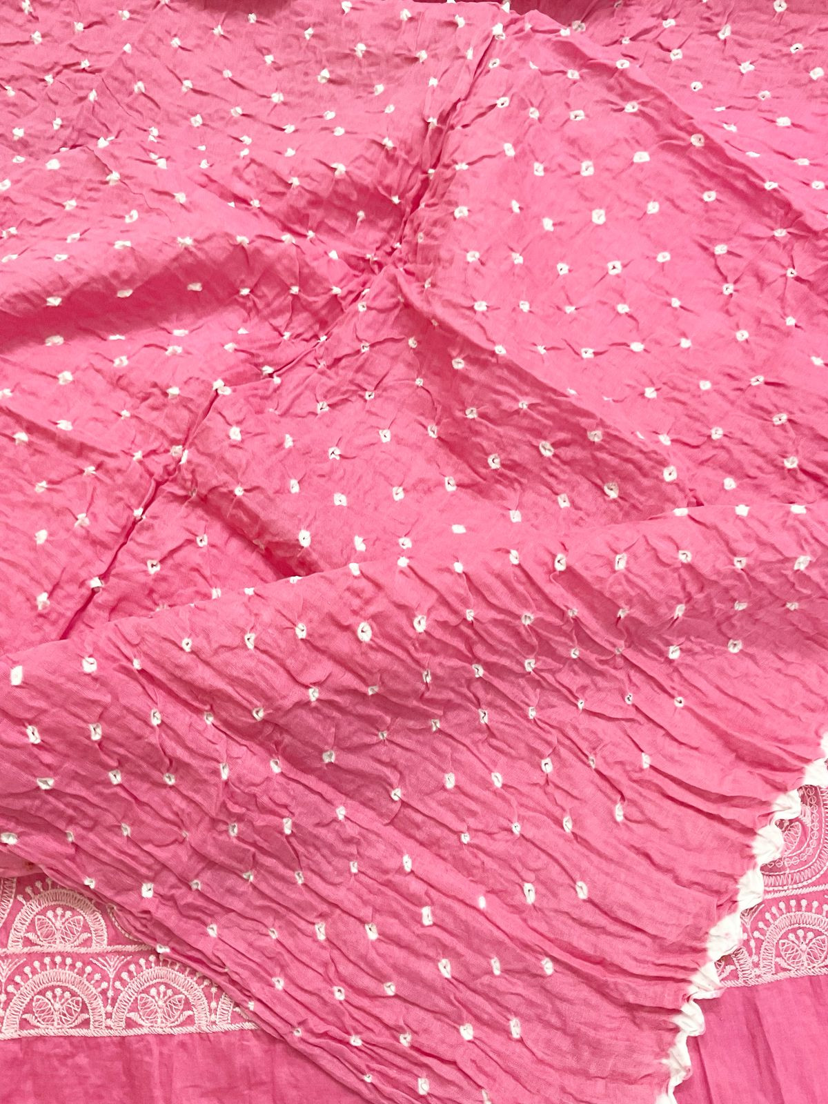 Pure Jaam Cotton Bandhani Printed Embroidered Suit - Pink