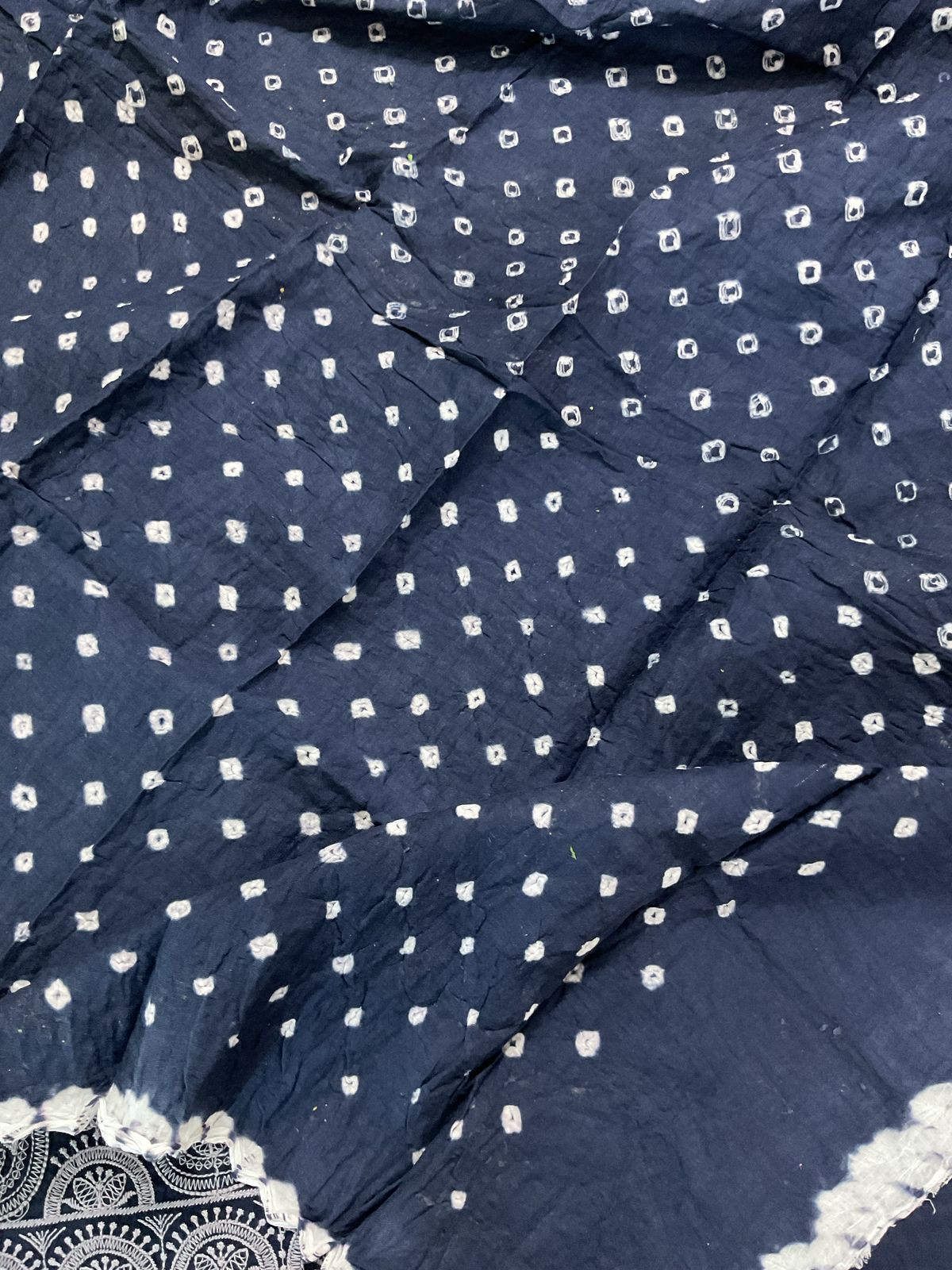 Pure Jaam Cotton Bandhani Printed Embroidered Suit - Navy Blue