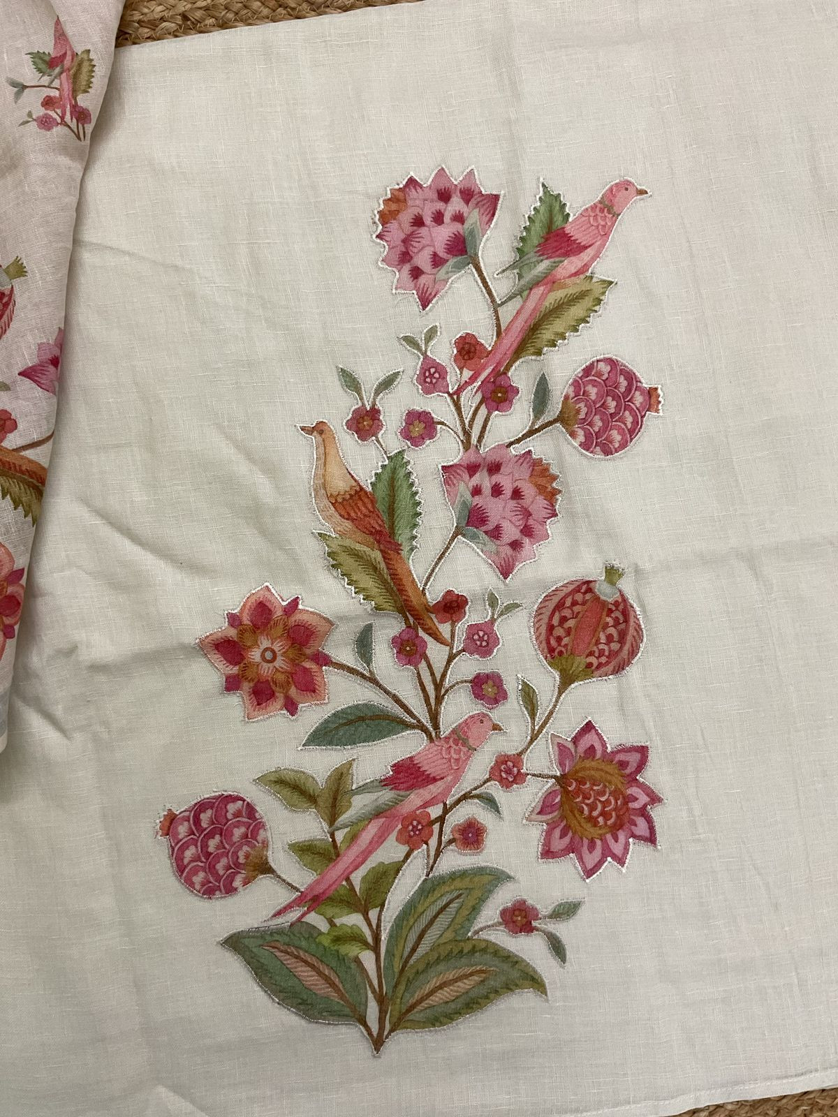 Pure Linen Jute Cotton Printed Embroidered Suit - Offwhite