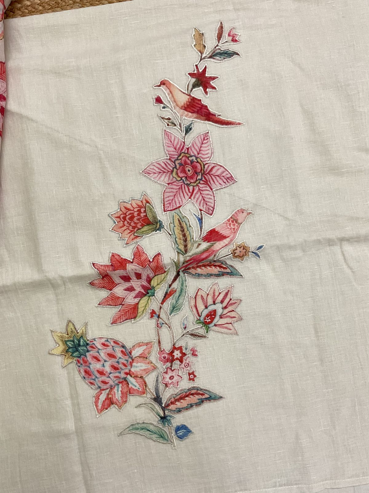 Pure Linen Jute Cotton Printed Embroidered Suit - Offwhite