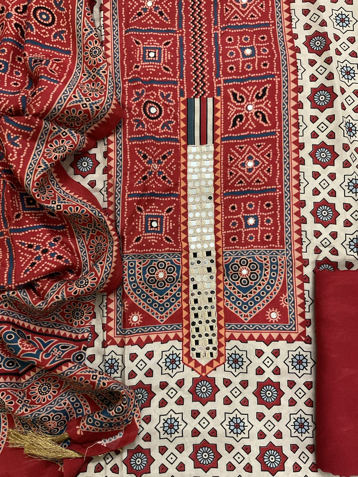 Pure Modal Printed Embroidered Suit - Off White