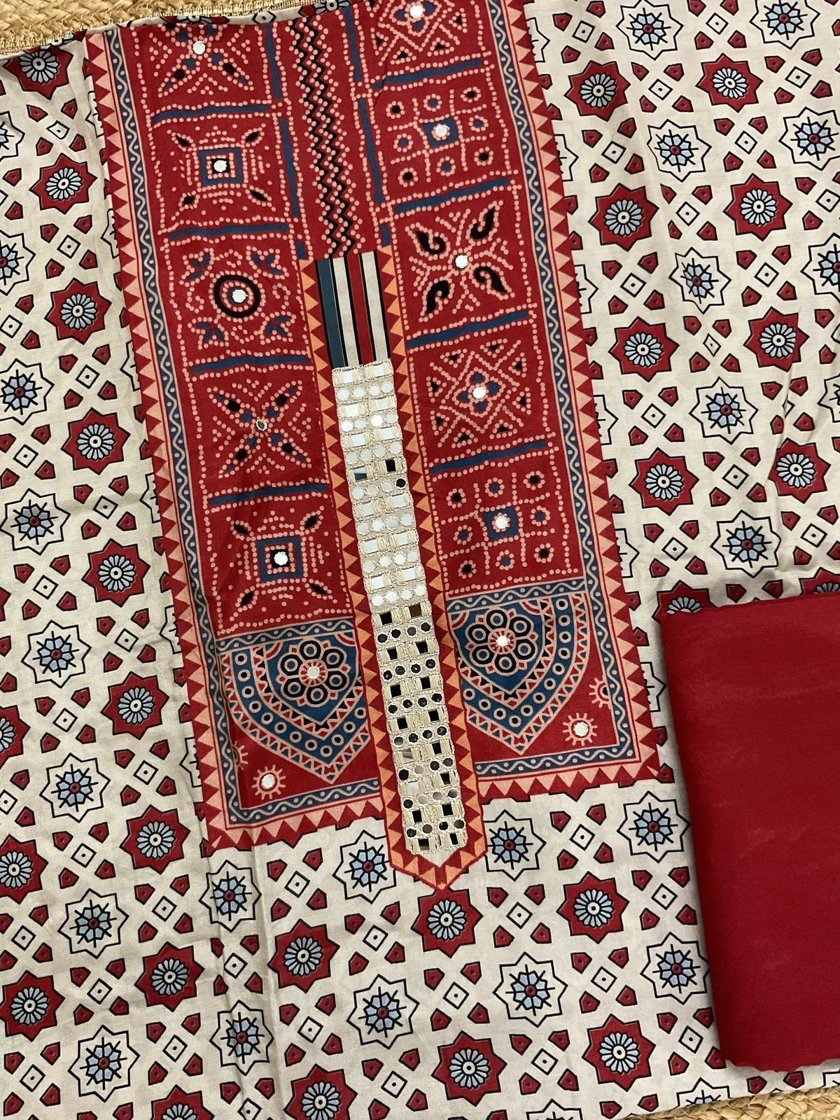 Pure Modal Printed Embroidered Suit - Off White