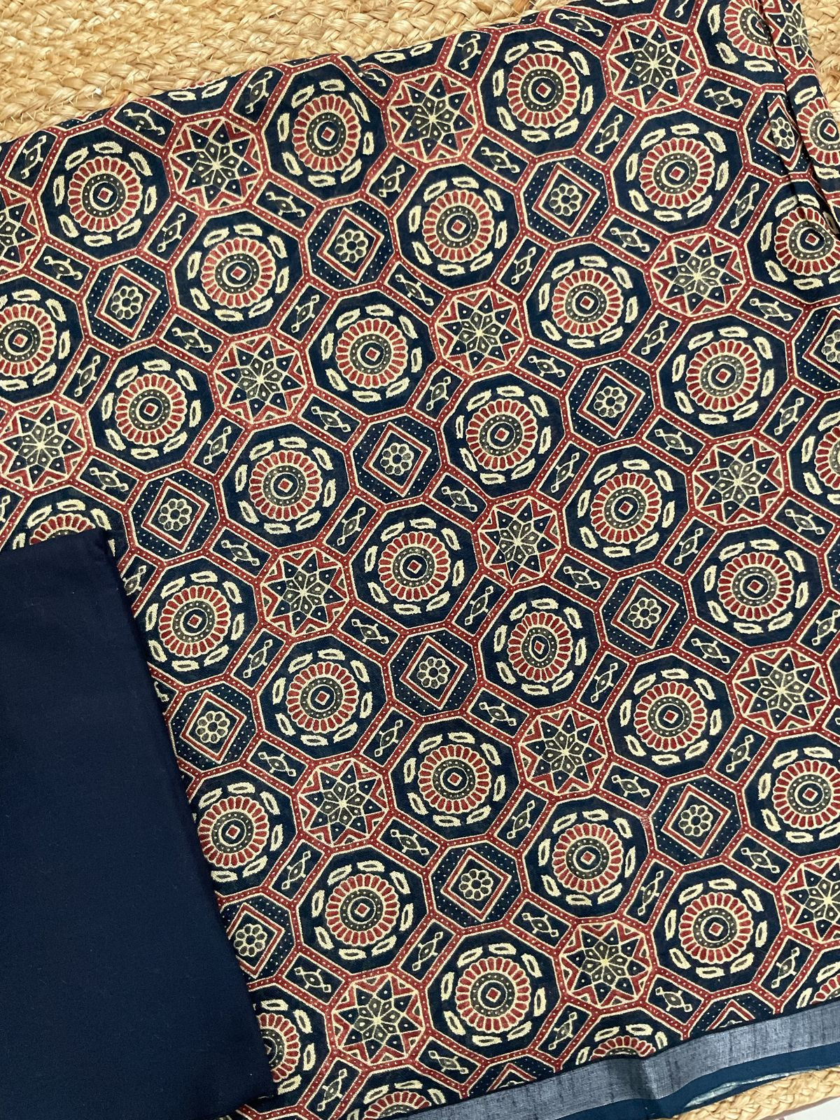 Pure Linen Jute Cotton Silk Printed Suit - Blue