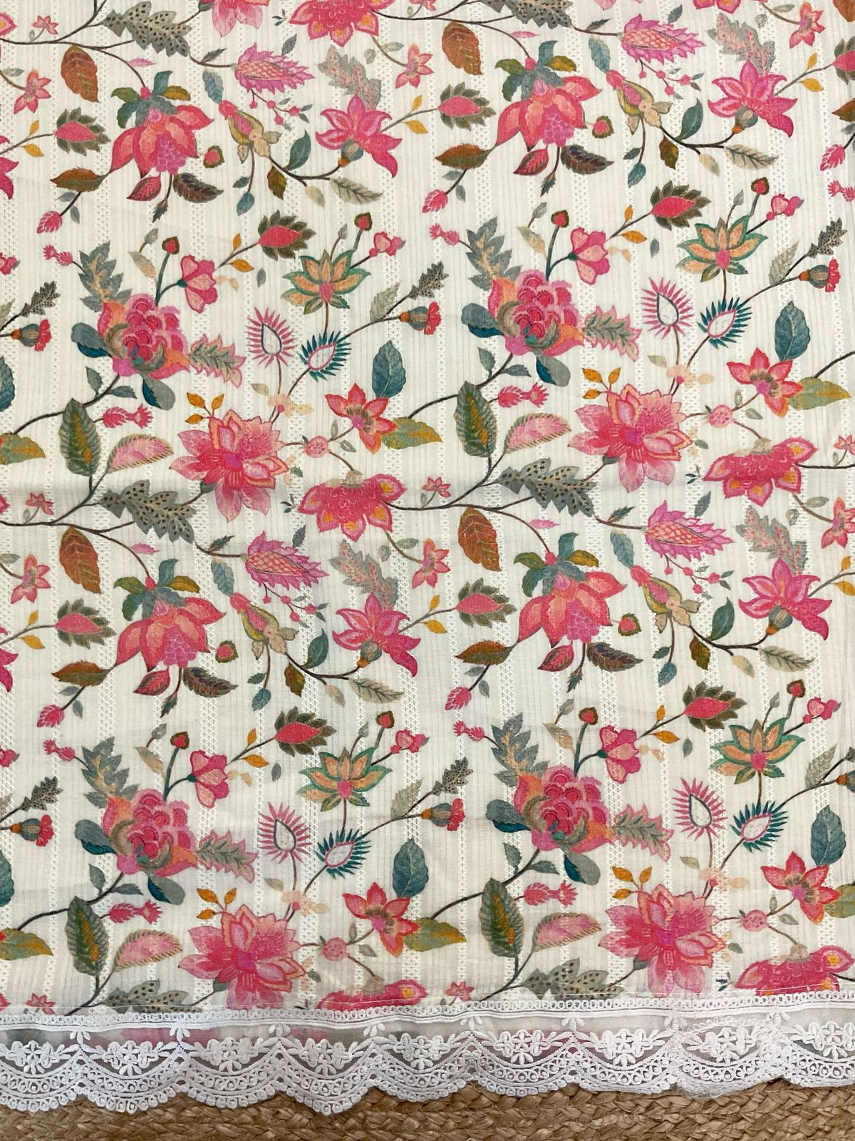 Pure Fine Mul Cotton Self Weaved Printer Suit - Cream