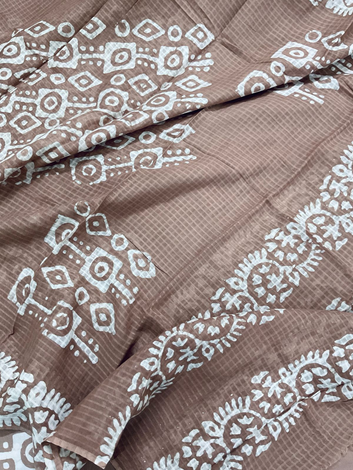Pure Jaam Cotton Printed Embroidered Suit - Beigish Brown