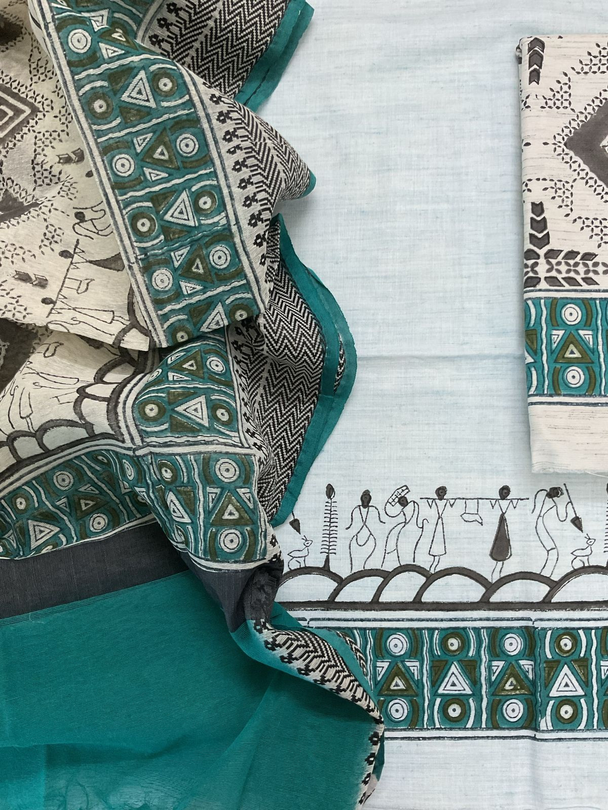 Pure Soft Khadi Cotton Hand Painted Suit - Blue