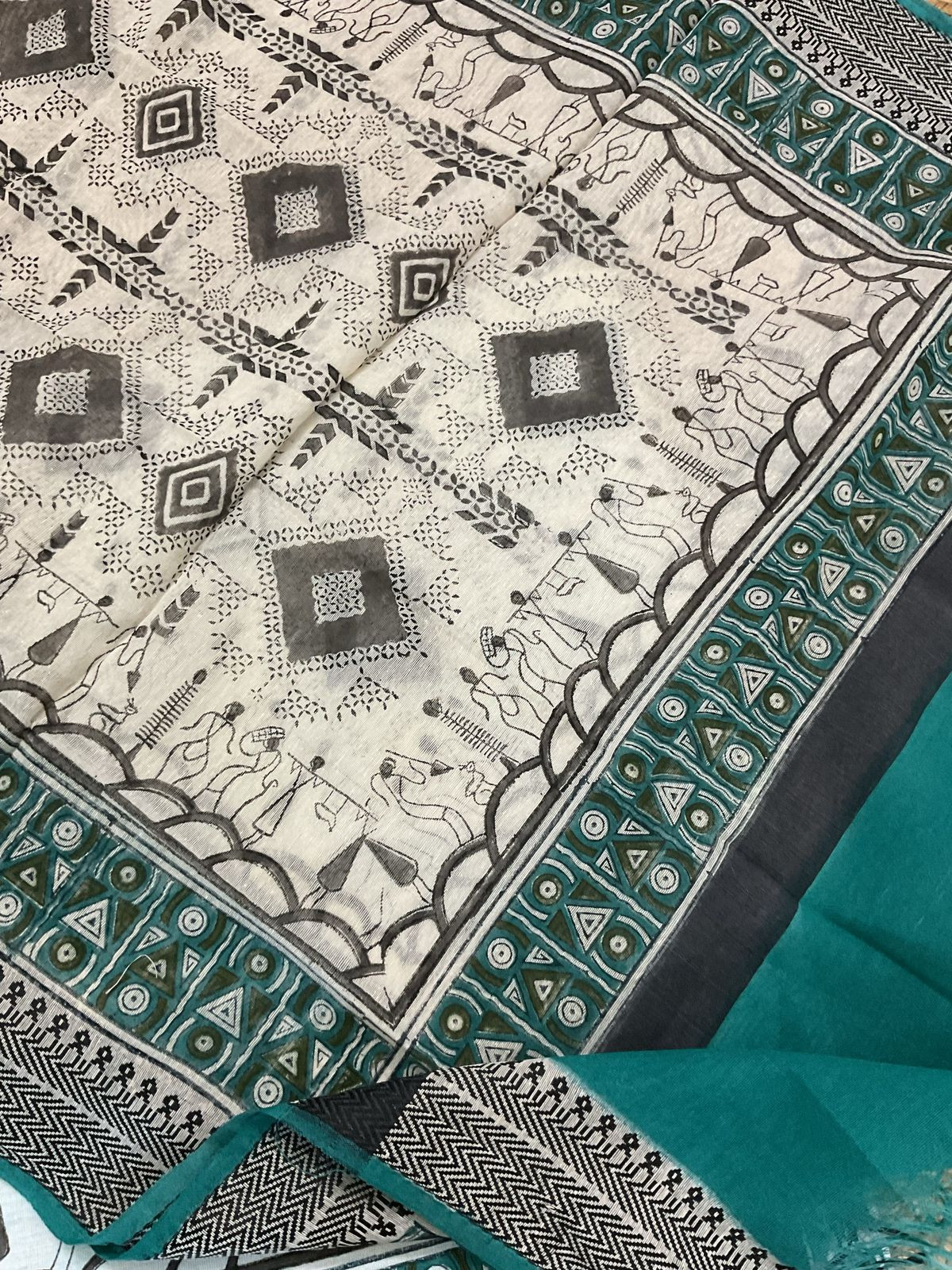 Pure Soft Khadi Cotton Hand Painted Suit - Blue