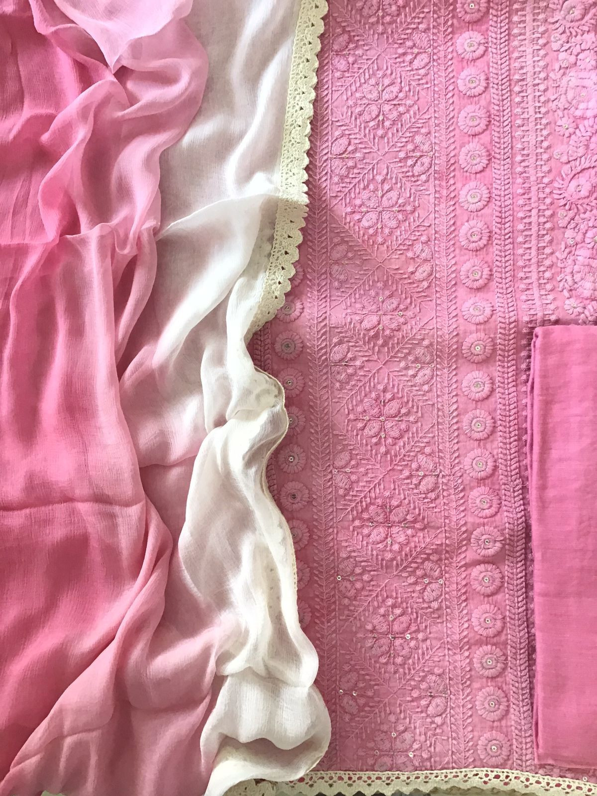 Pure Cotton Batik Printed Embroidered Suit - Pink