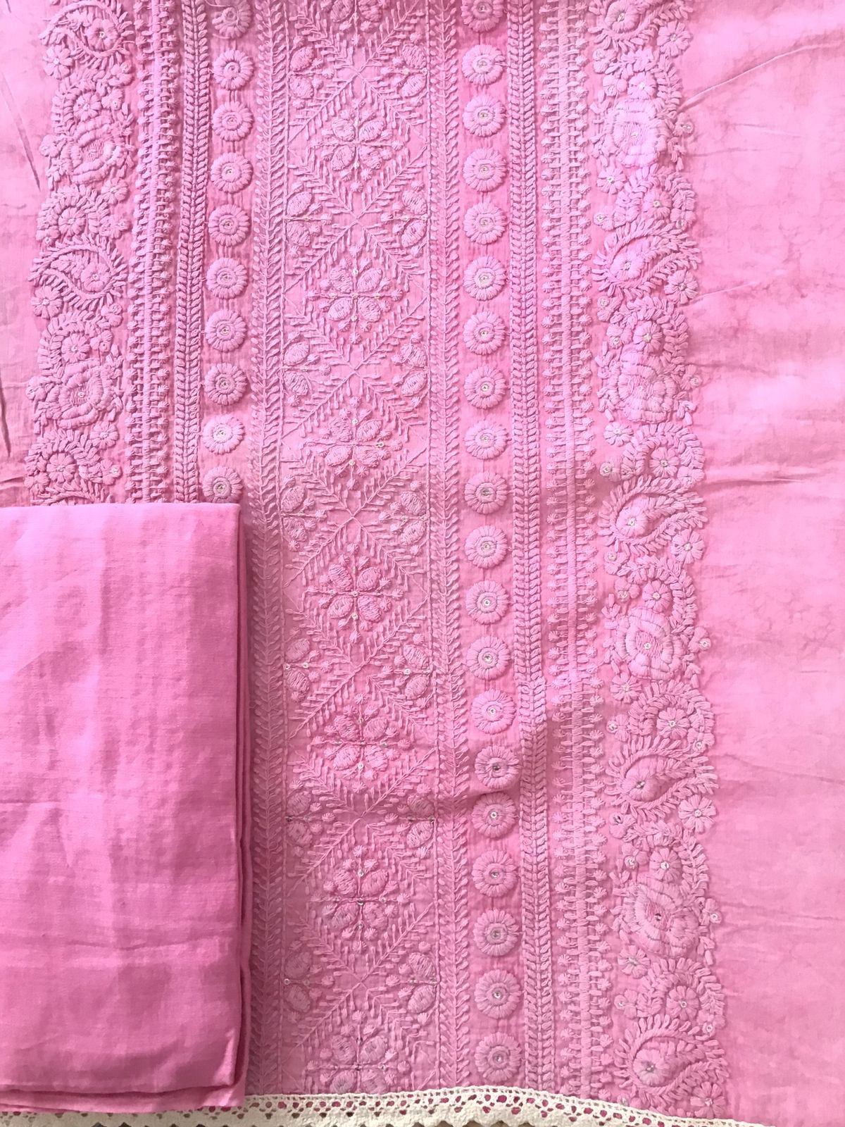 Pure Cotton Batik Printed Embroidered Suit - Pink
