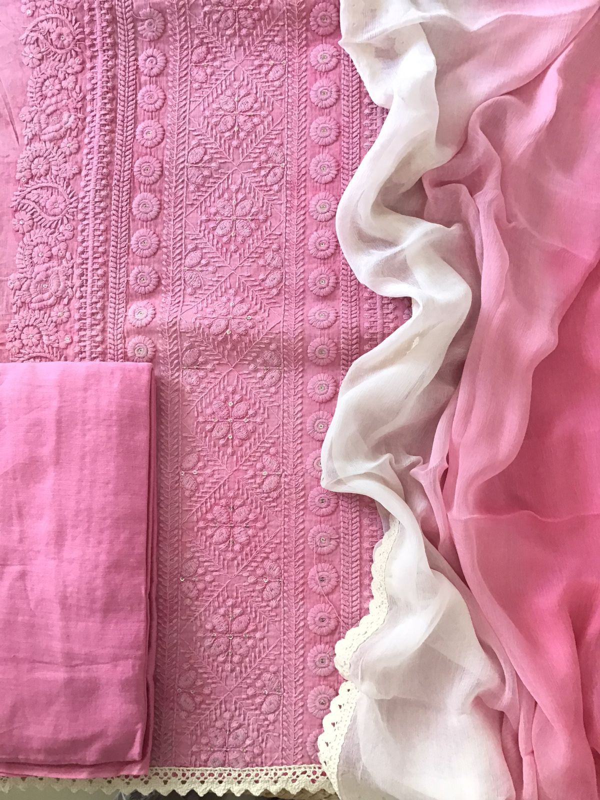 Pure Cotton Batik Printed Embroidered Suit - Pink