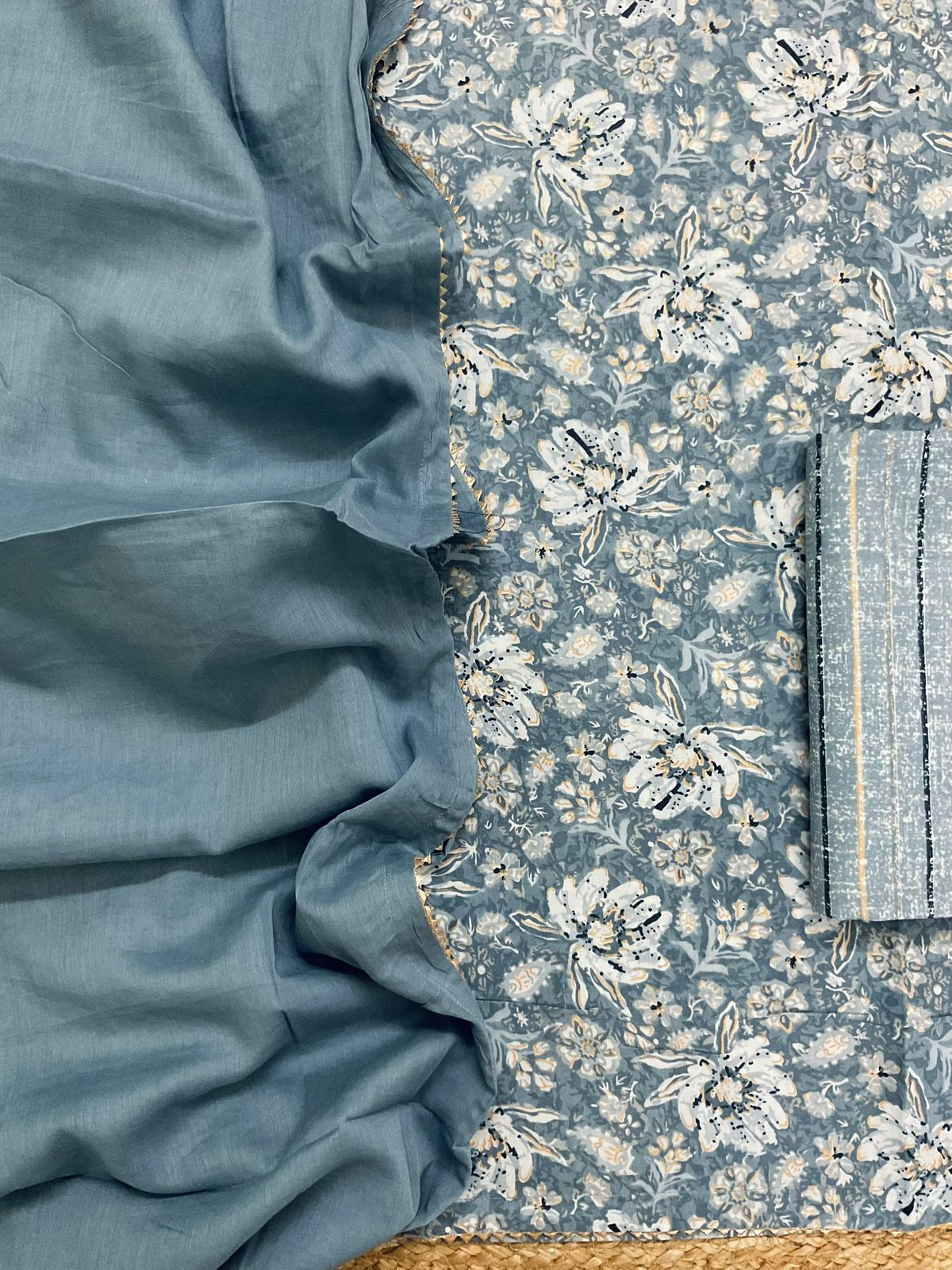 Pure Cotton Printed Suit - Grey