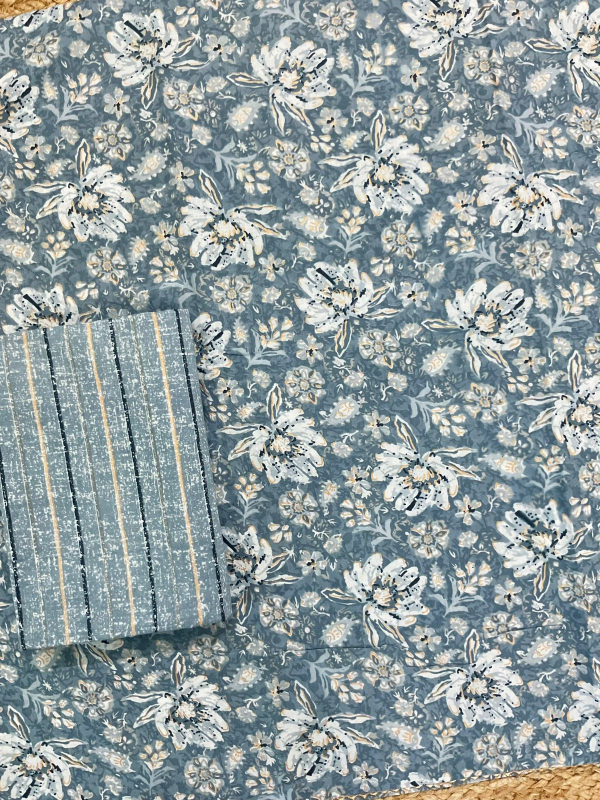 Pure Cotton Printed Suit - Grey