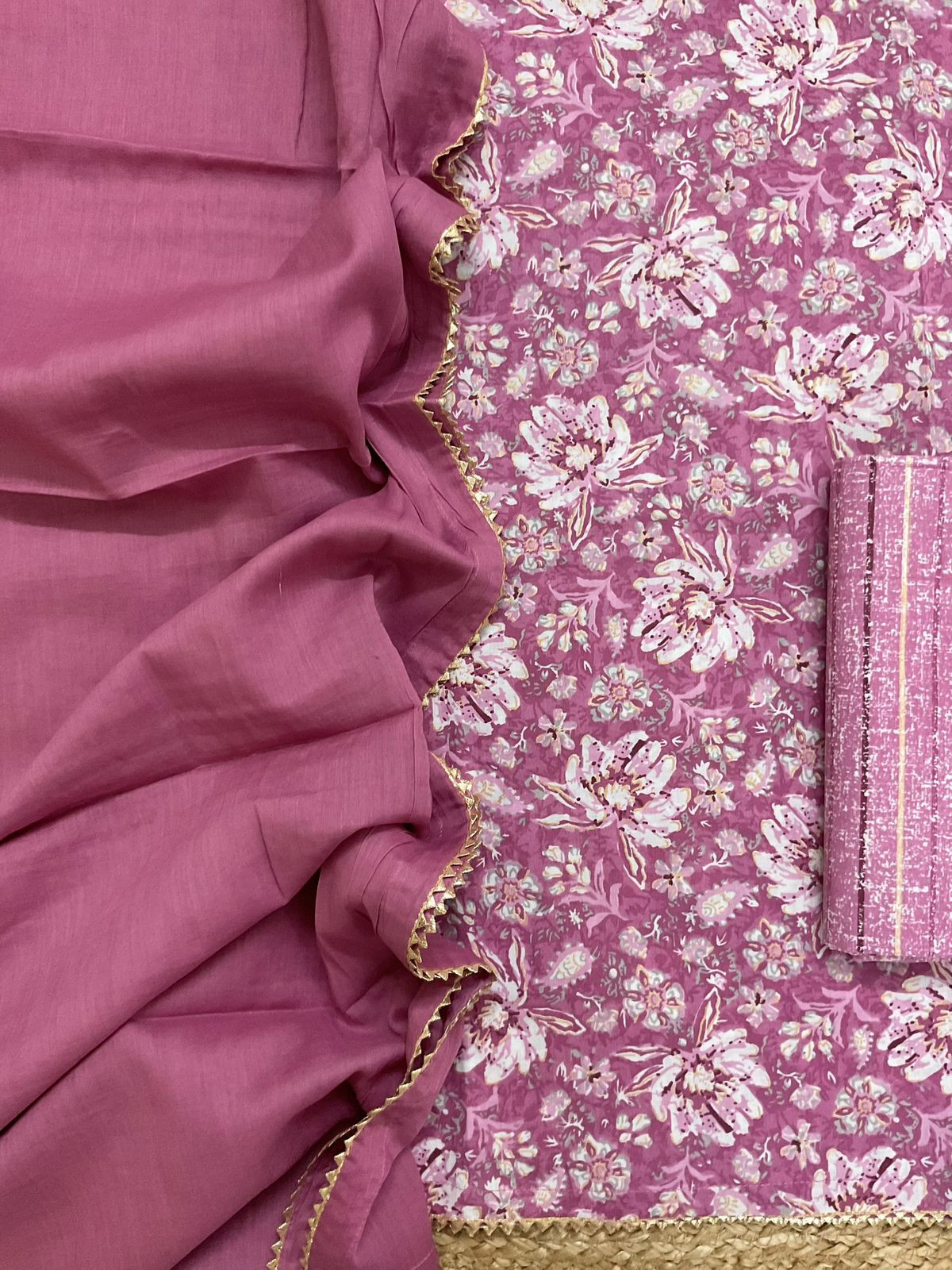 Pure Cotton Printed Suit - Light Wine