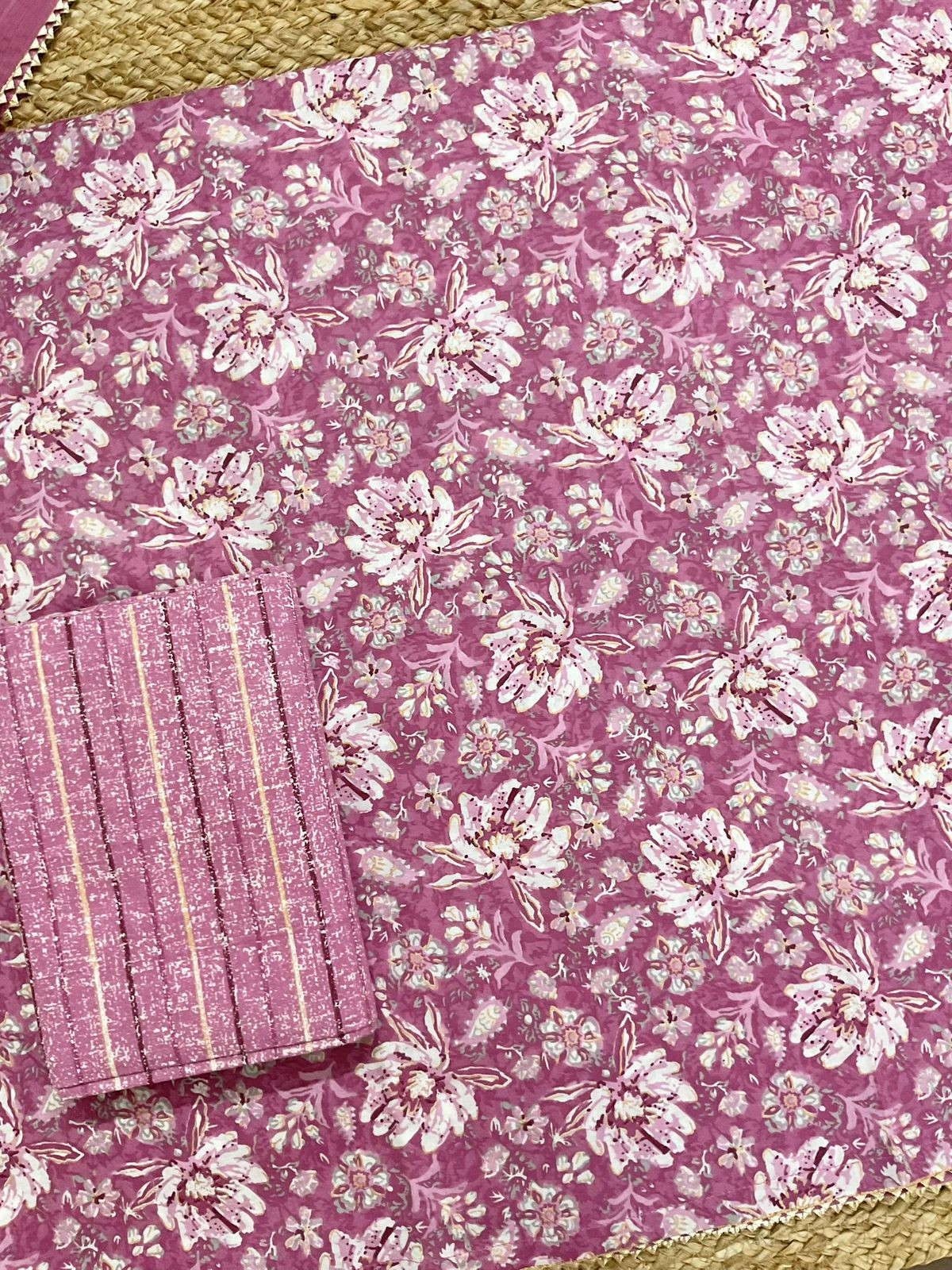 Pure Cotton Printed Suit - Light Wine