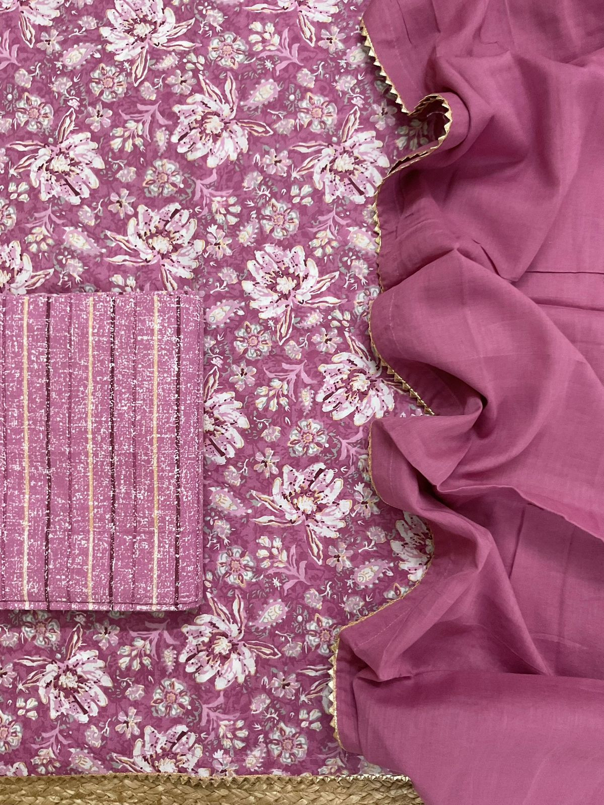 Pure Cotton Printed Suit - Light Wine