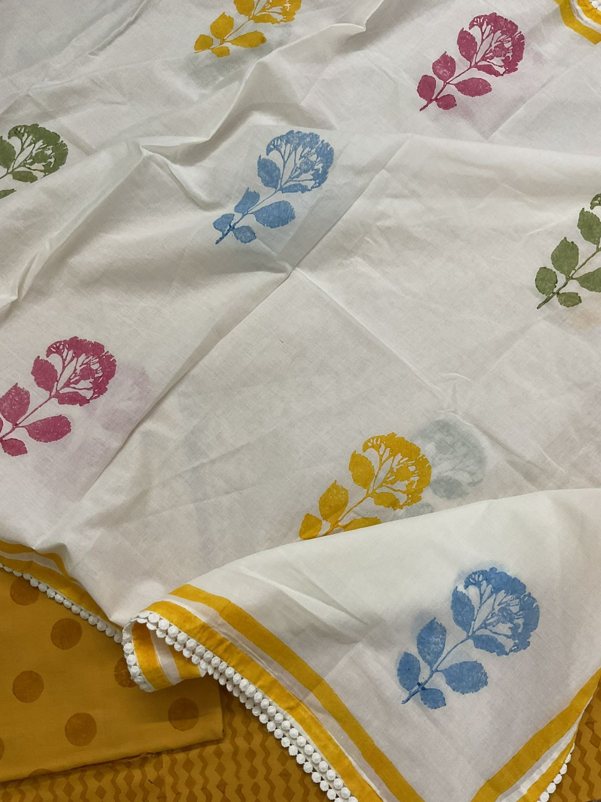 Pure Cotton Printed Suit - Yellow