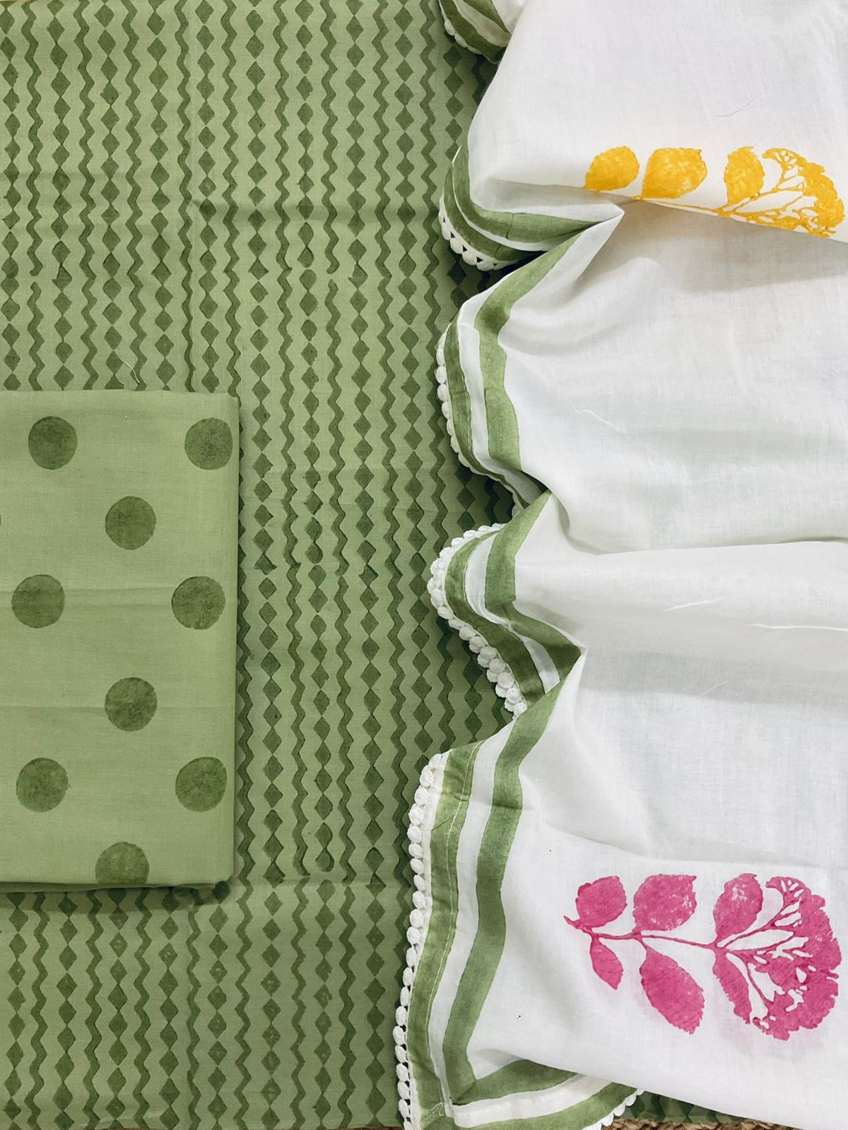 Pure Cotton Printed Suit - Green