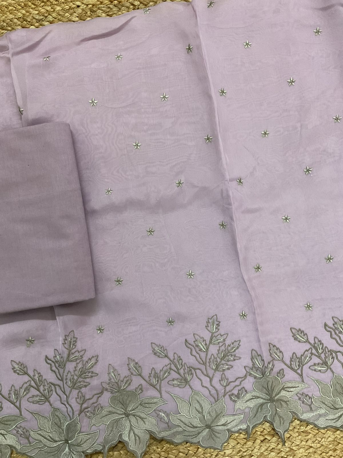 Pure Organza Embroidered Suit - Lavender