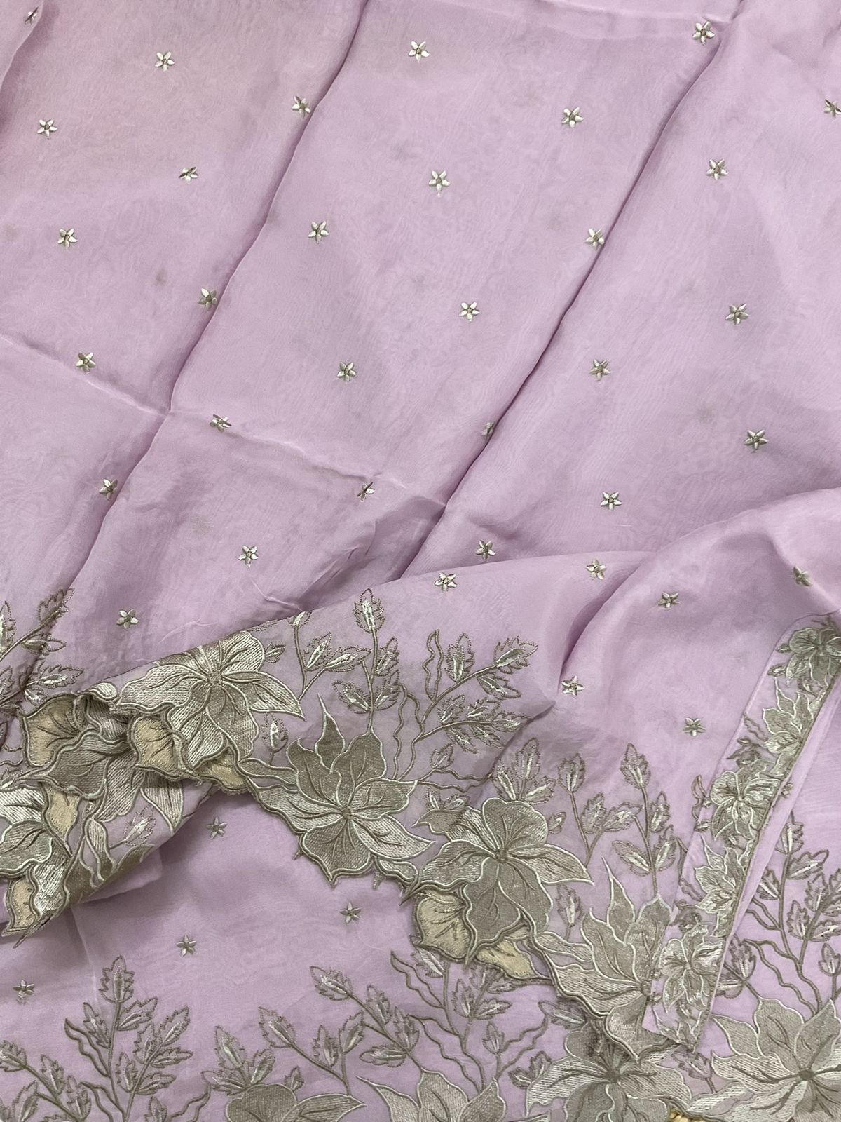 Pure Organza Embroidered Suit - Lavender