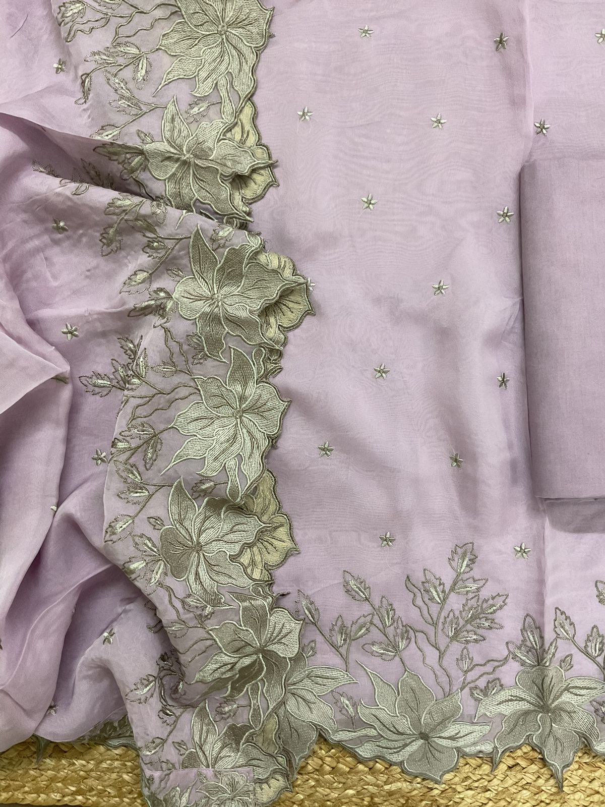 Pure Organza Embroidered Suit - Lavender