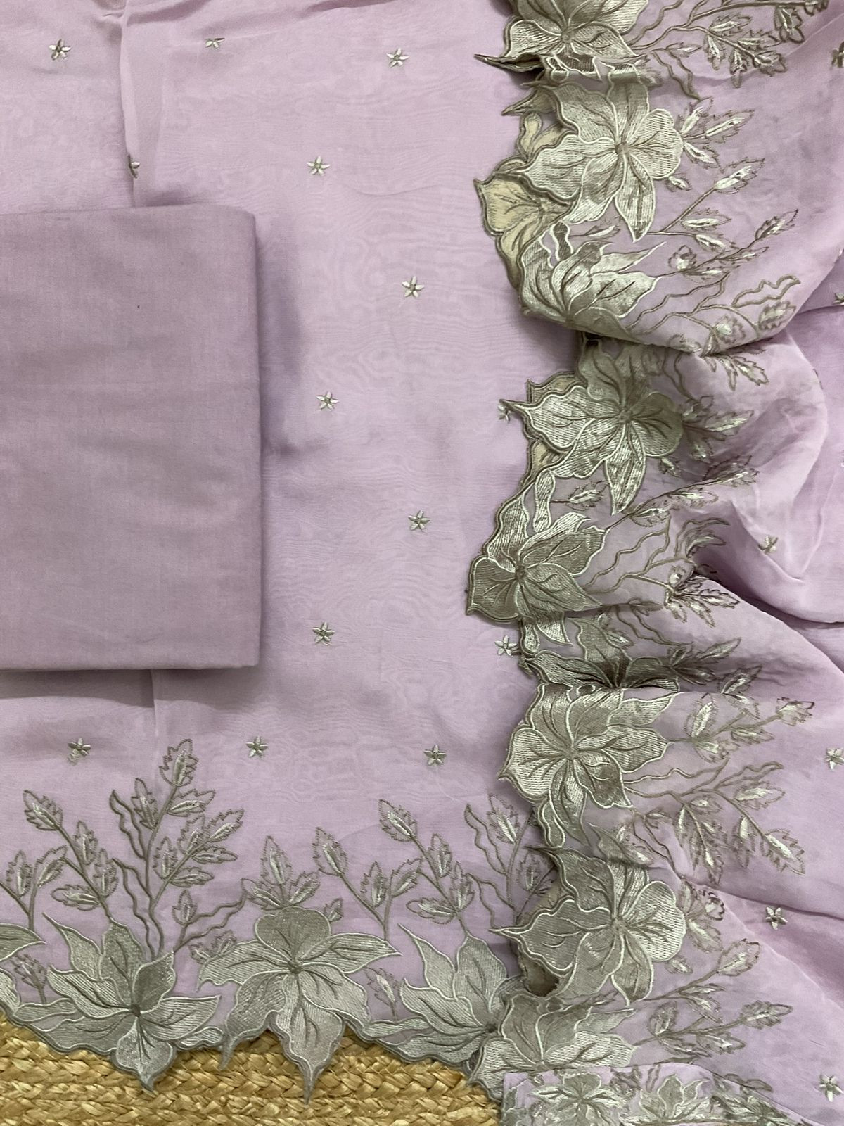 Pure Organza Embroidered Suit - Lavender