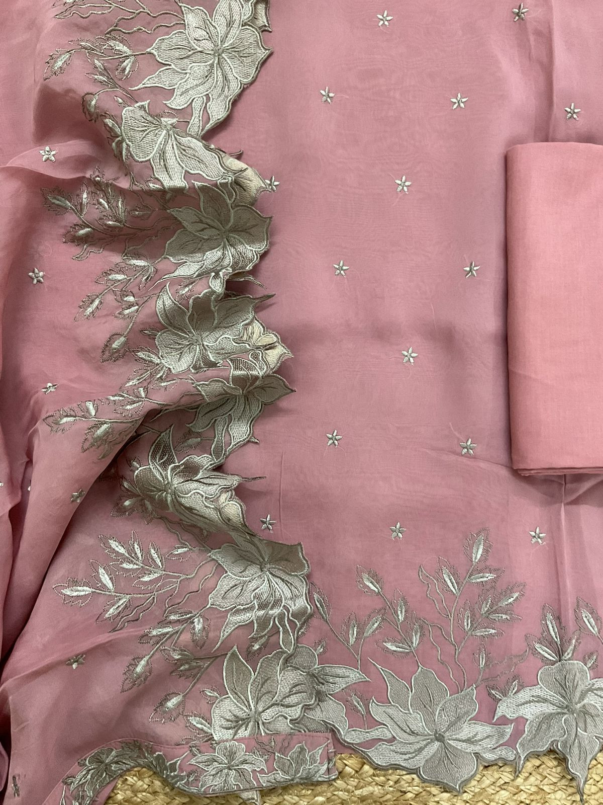 Pure Organza Embroidered Suit - Onion Pink