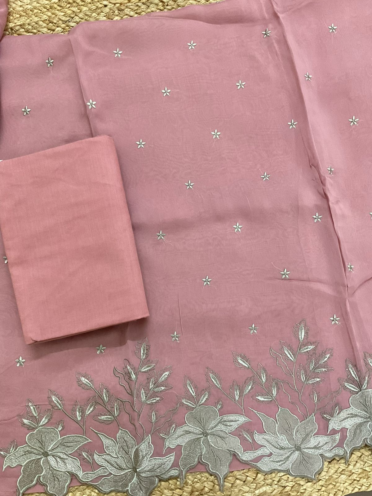 Pure Organza Embroidered Suit - Onion Pink