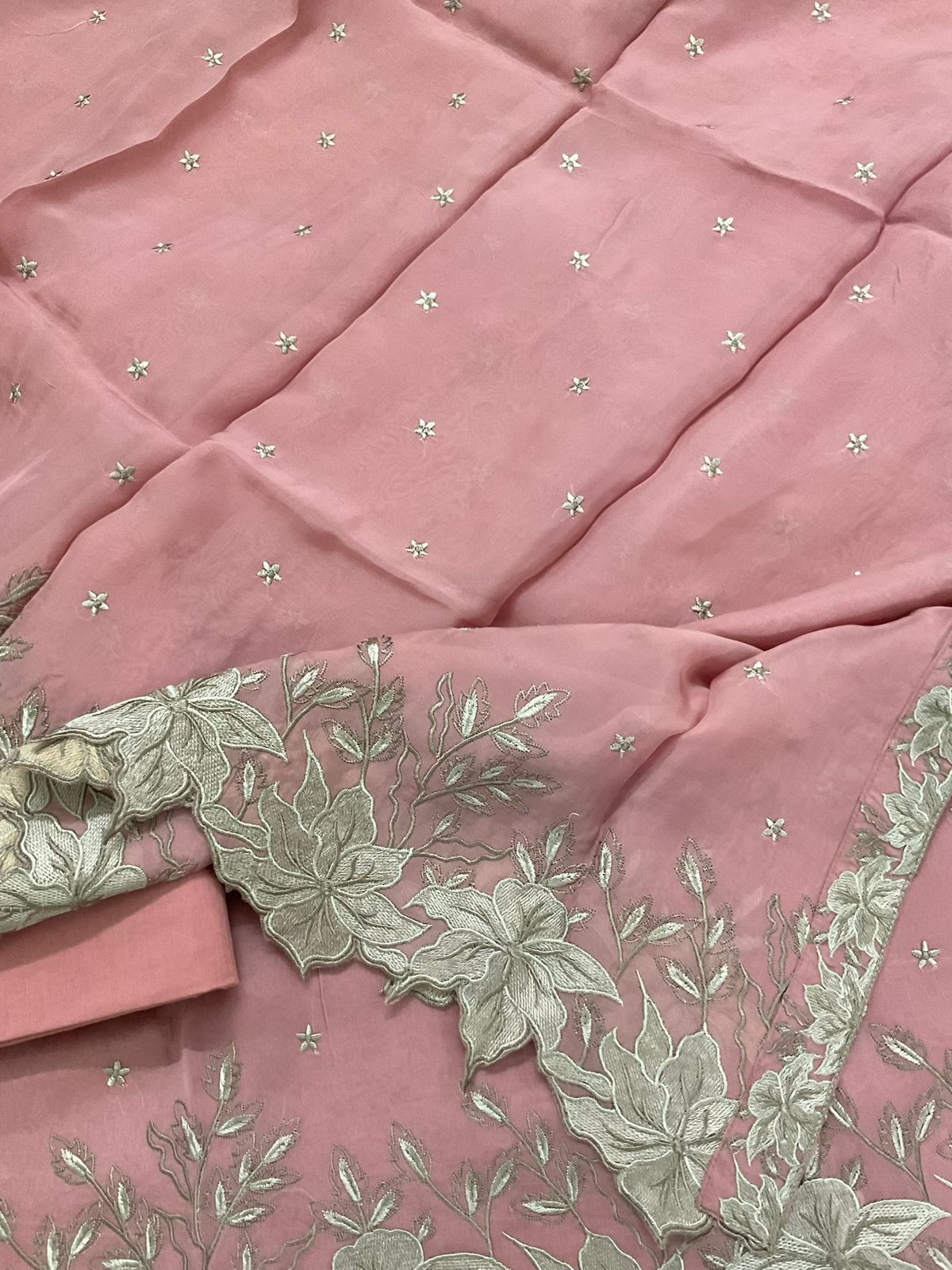 Pure Organza Embroidered Suit - Onion Pink