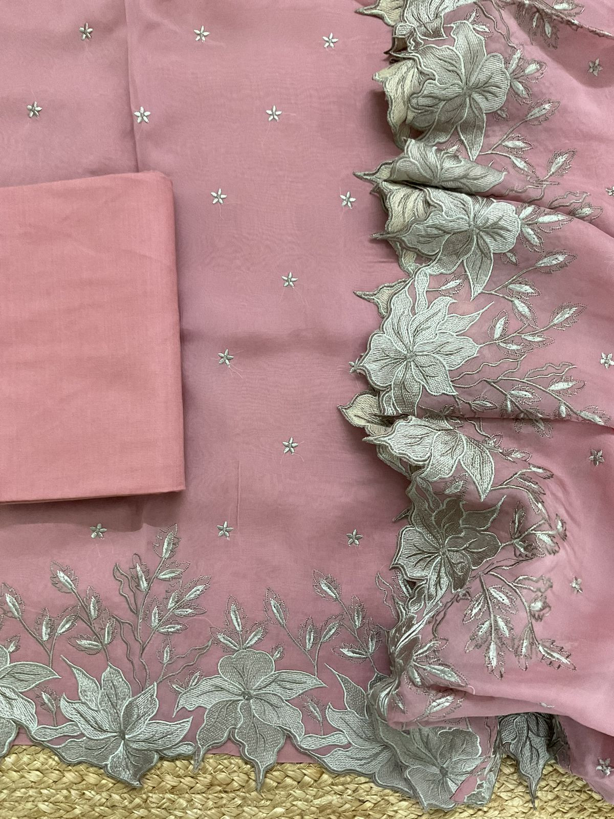 Pure Organza Embroidered Suit - Onion Pink
