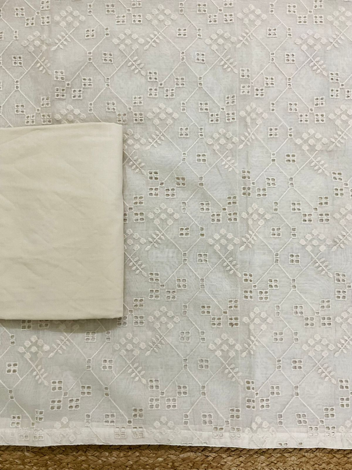 Pure Mul Chanderi Block Printed Embroidered Suit - Off White