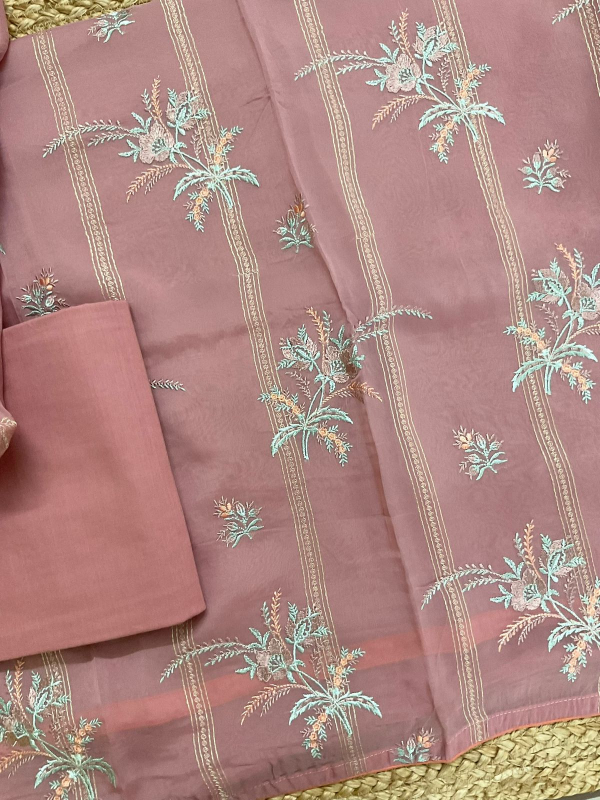 Pure Organza Embroidered Suit - Onion Pink
