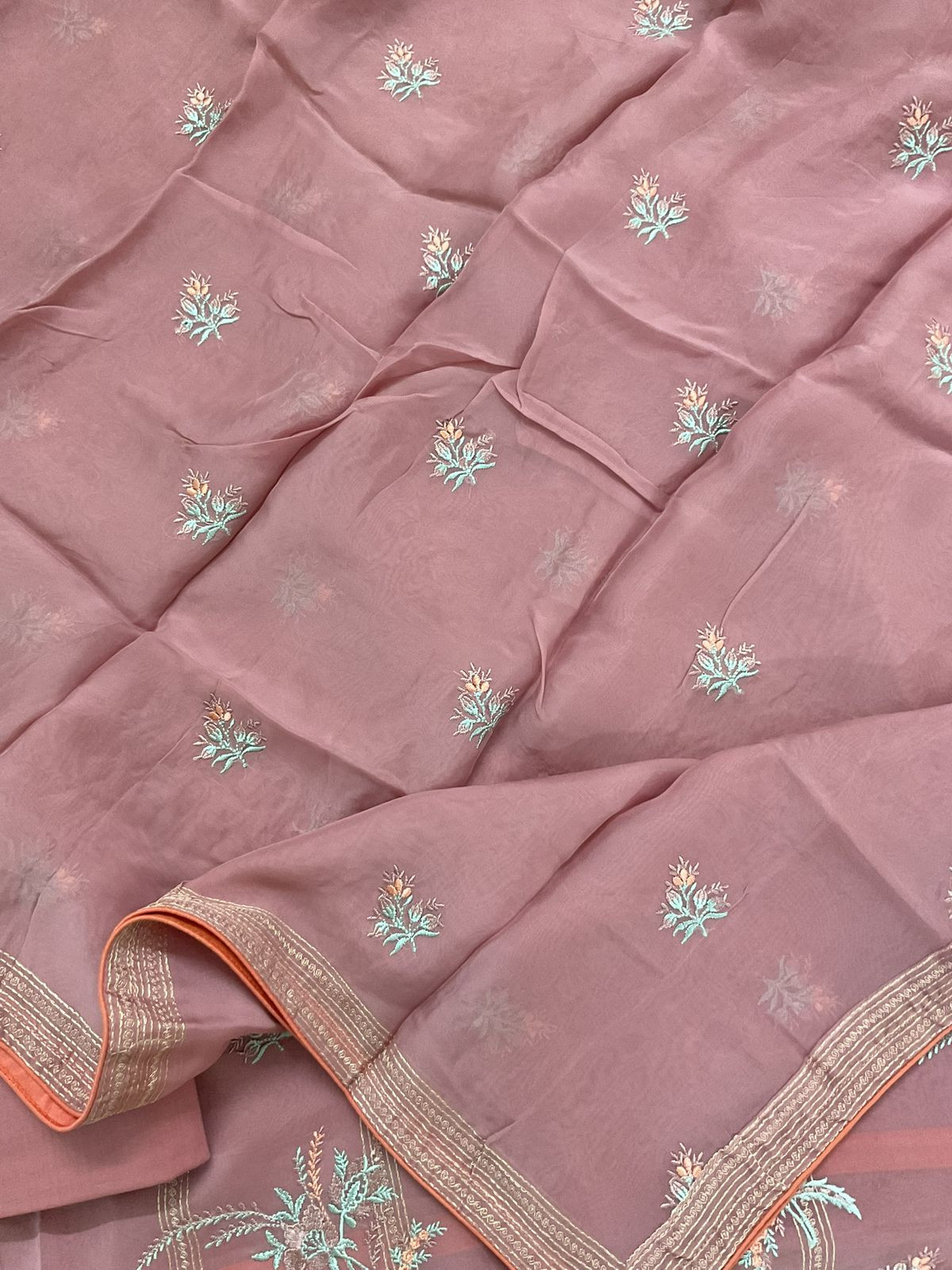 Pure Organza Embroidered Suit - Onion Pink