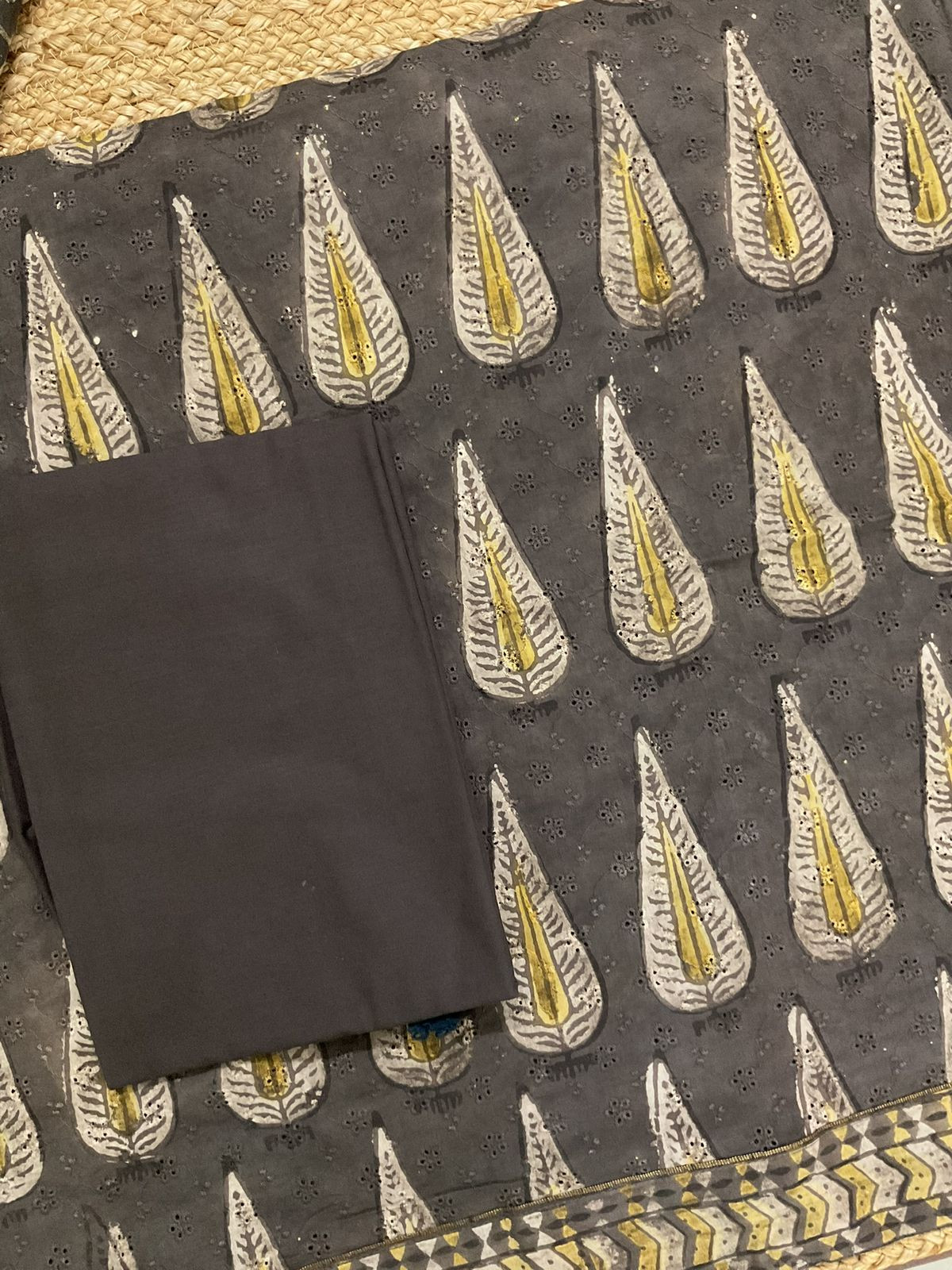 Pure Hakoba Cotton Printed Embroidered Suit - Brown