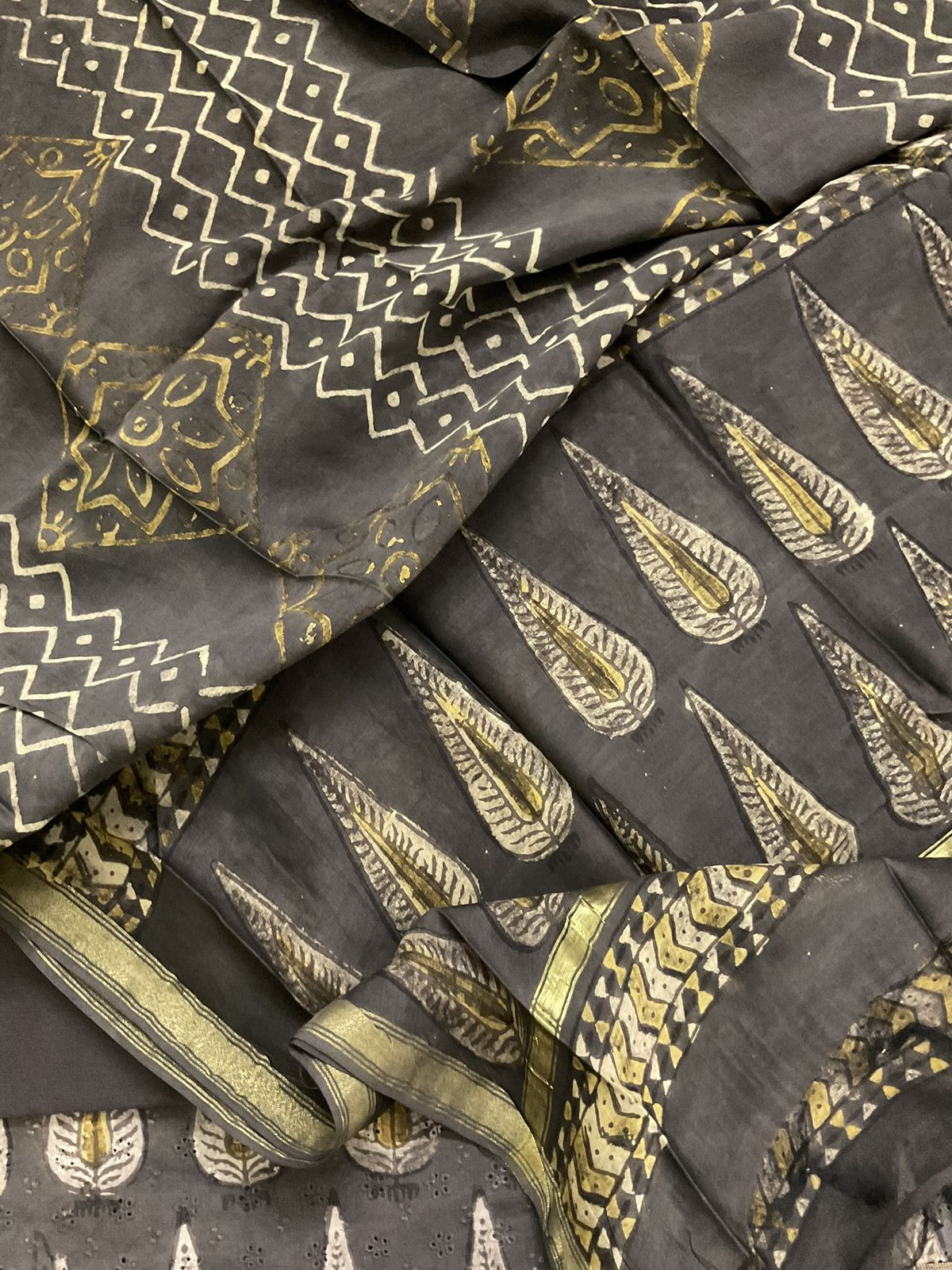 Pure Hakoba Cotton Printed Embroidered Suit - Brown