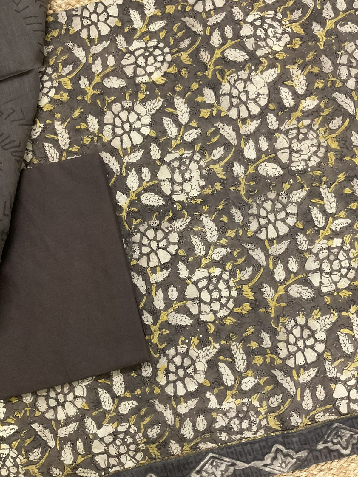 Pure Hakoba Cotton Printed Embroidered Suit - Brown