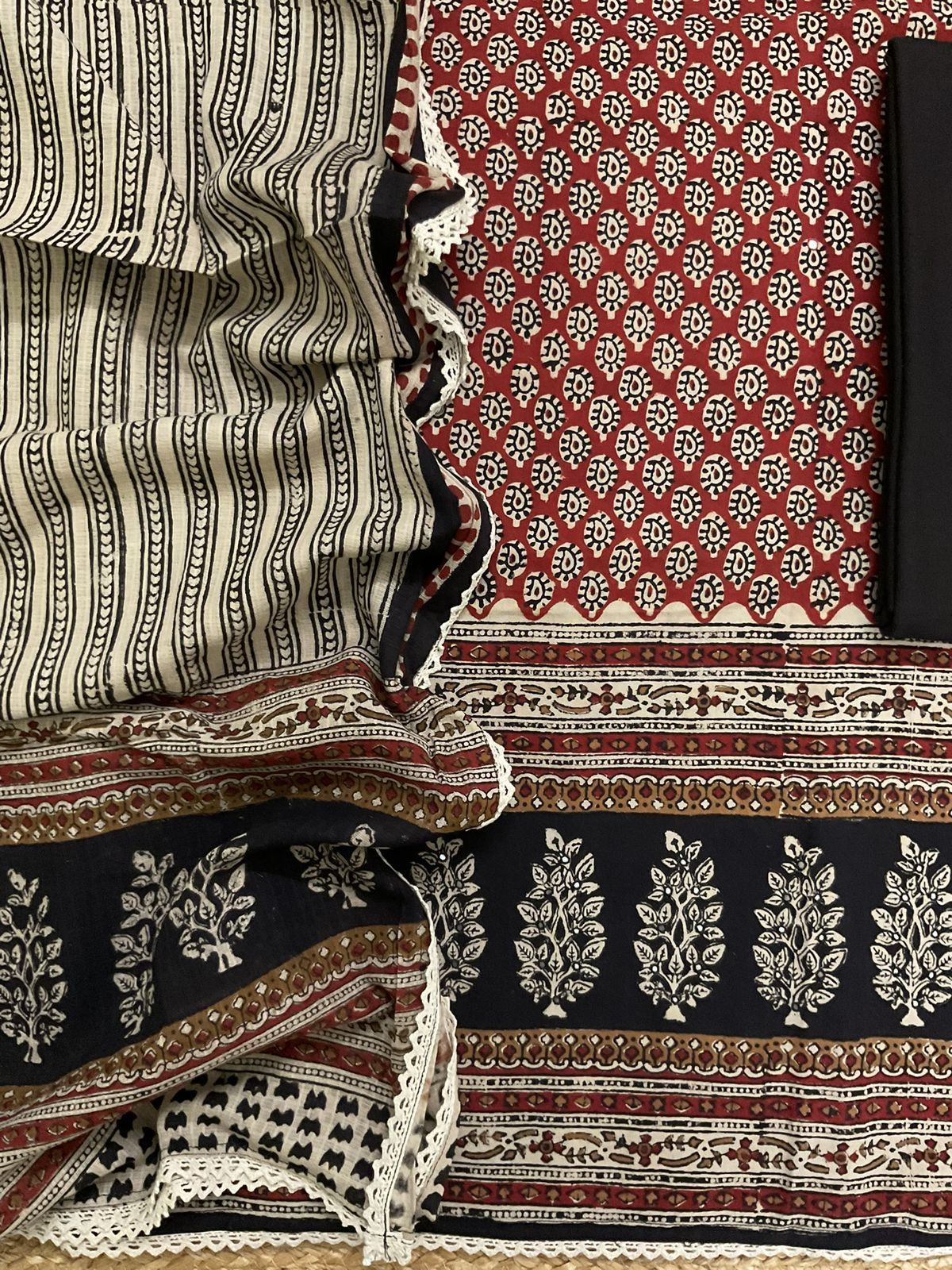 Pure Cotton Printed Embroidered Suit - Maroon